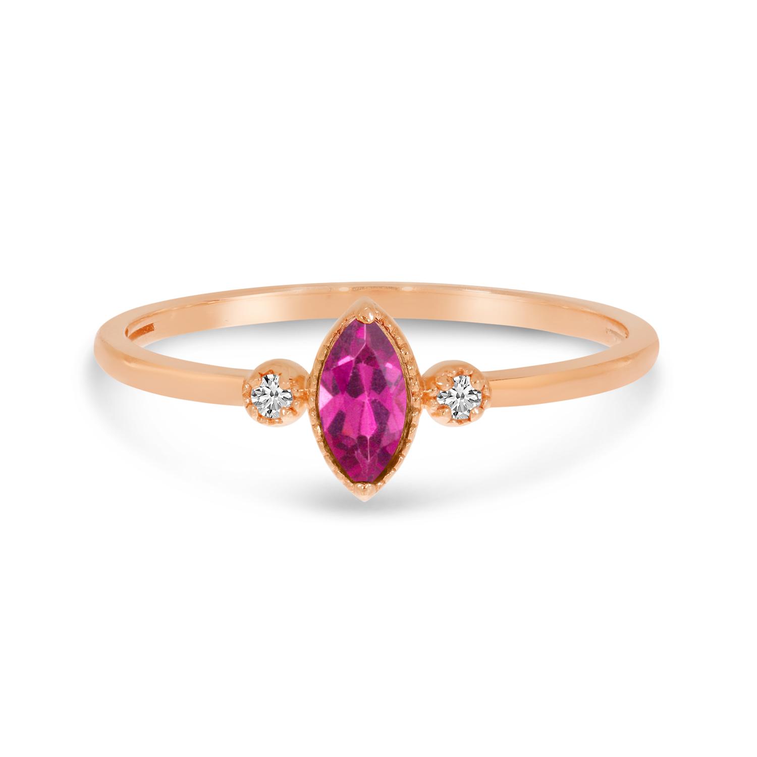 14K Rose Gold Marquise Pink Tourmaline Birthstone Ring