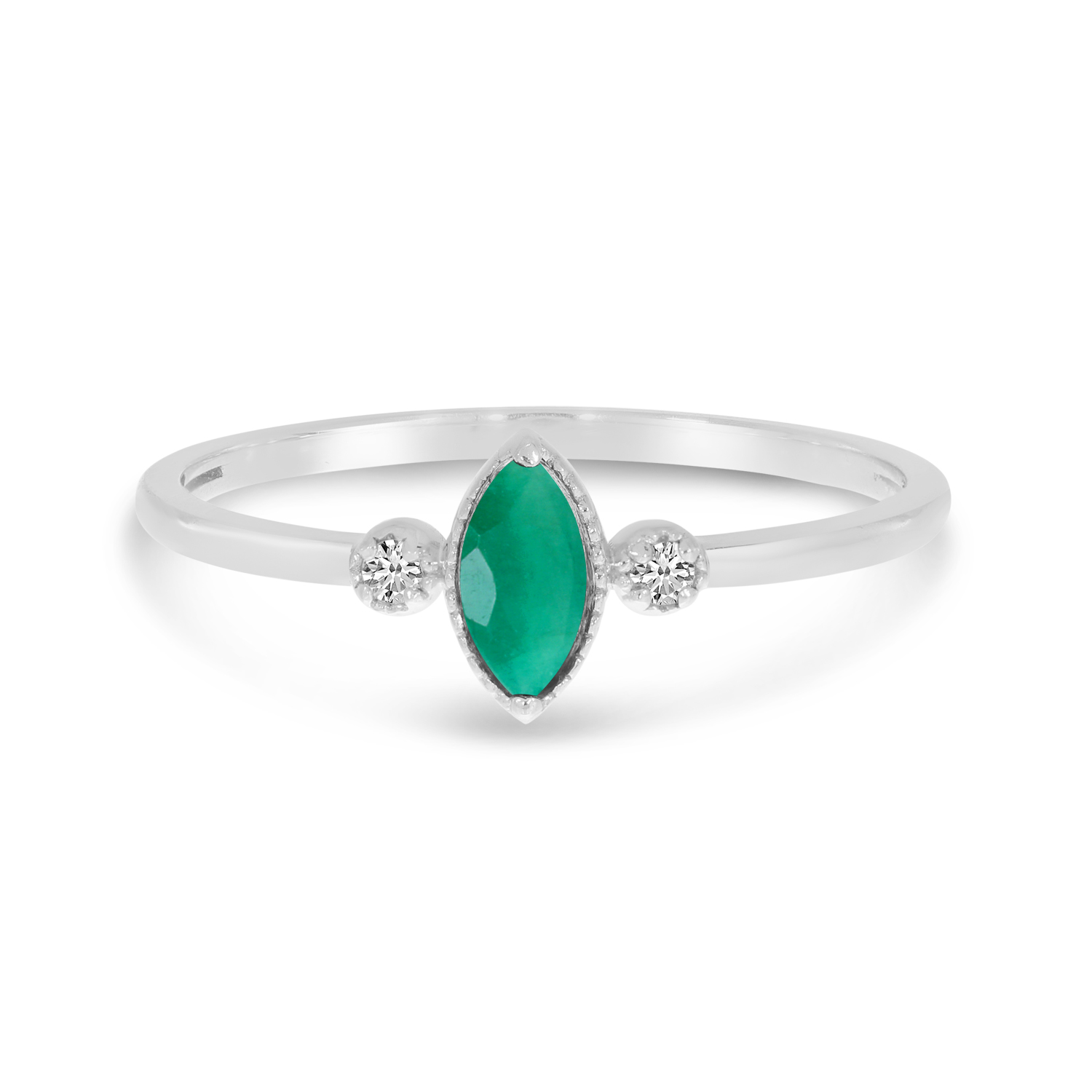 14K White Gold Marquis Emerald Birthstone Ring