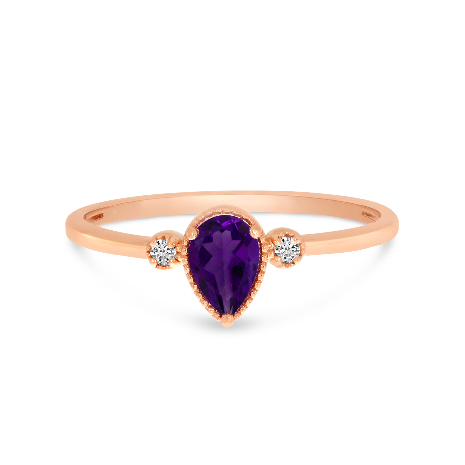 10K Rose Gold Pear Amethyst Birthstone Ring