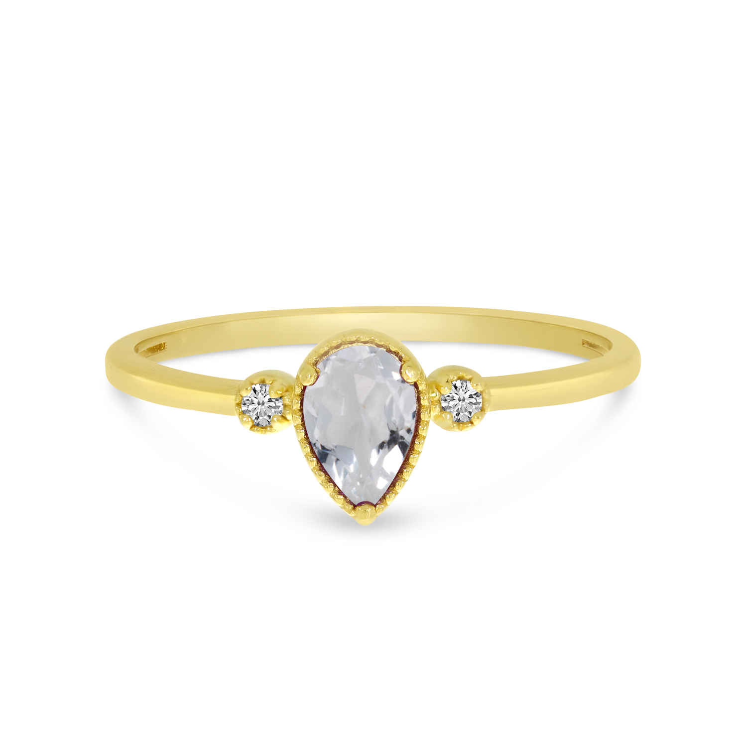 14K Yellow Gold Pear White Topaz Birthstone Ring