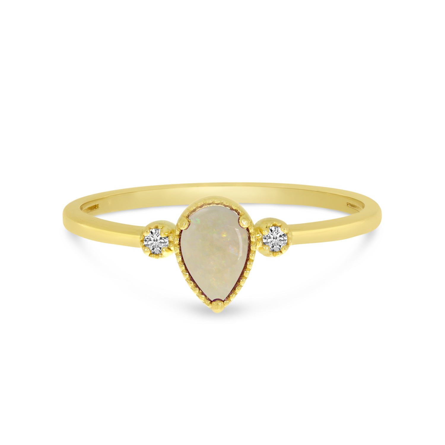 14K Yellow Gold Pear Opal Birthstone Ring