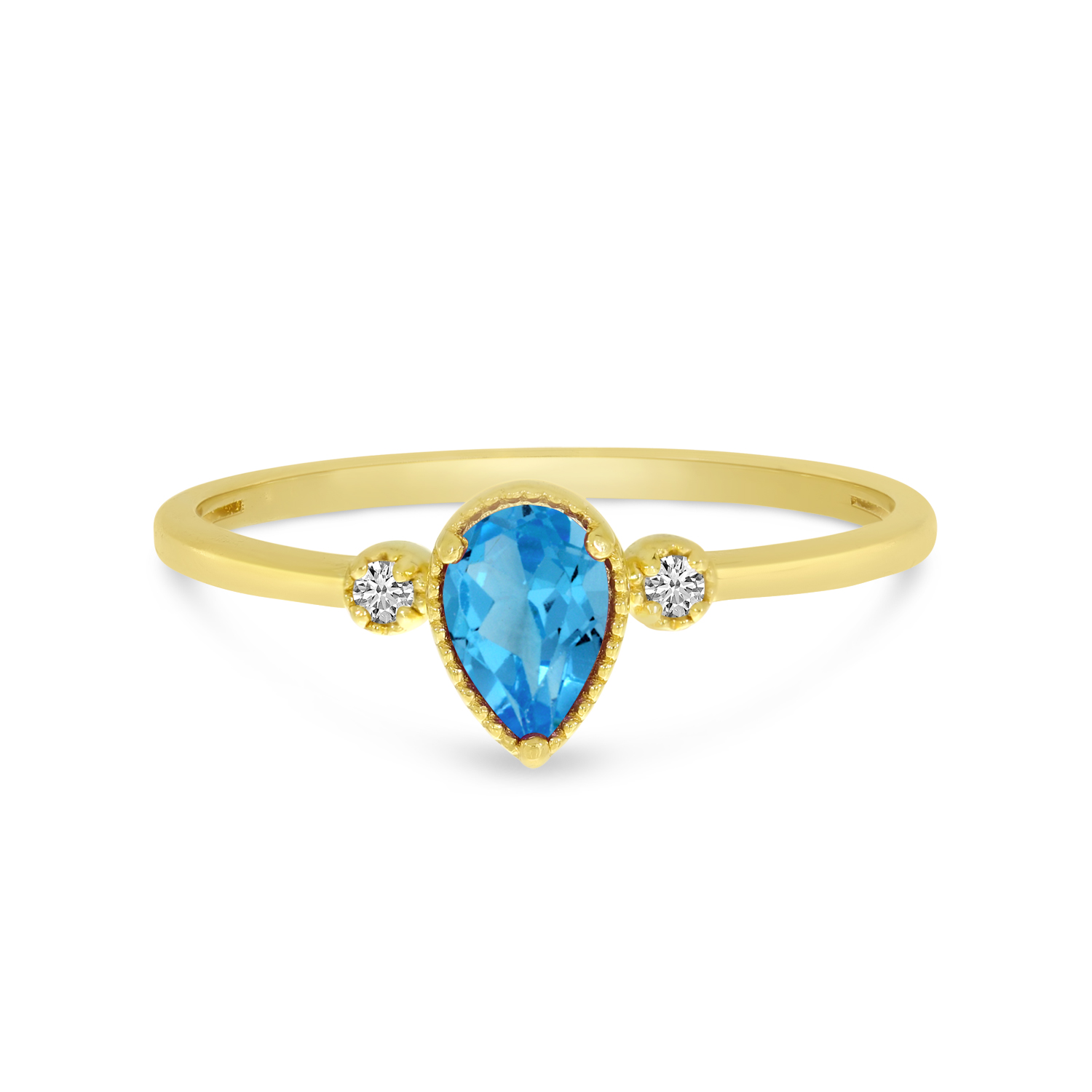 14K Yellow Gold Pear Blue Topaz Birthstone Ring