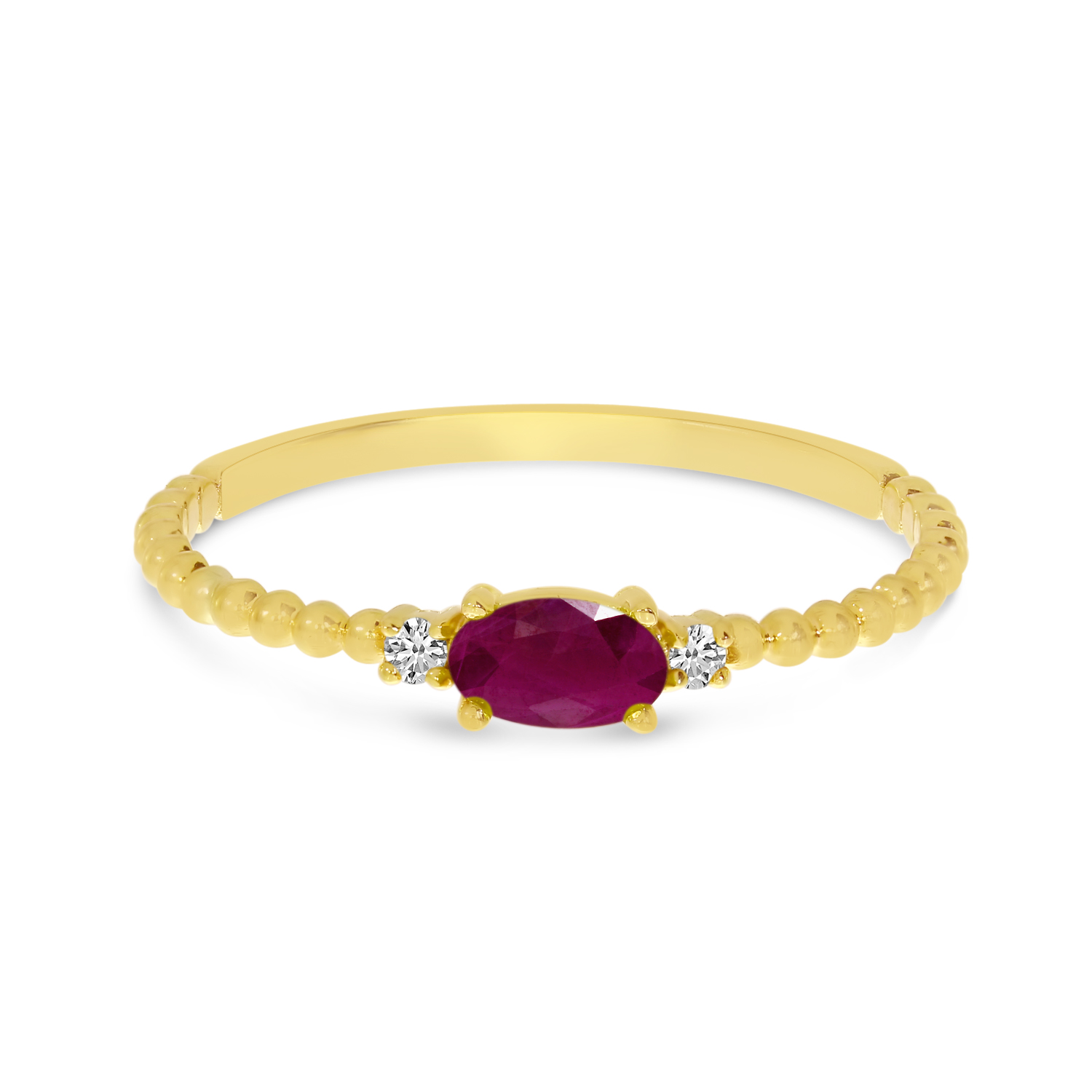 10K Yellow Gold East To West Oval Ruby Birthstone Ring