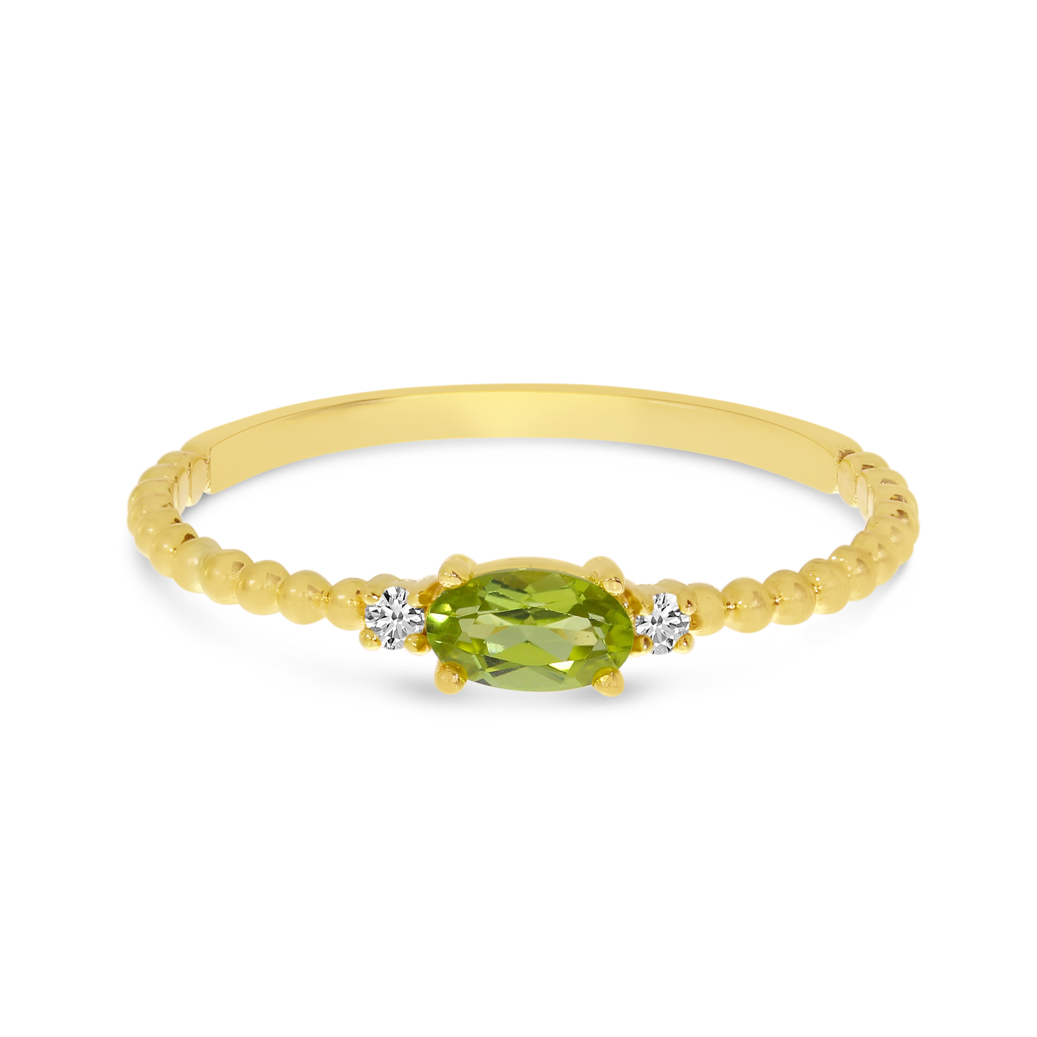 14K Yellow Gold East To West Oval Peridot Birthstone Ring