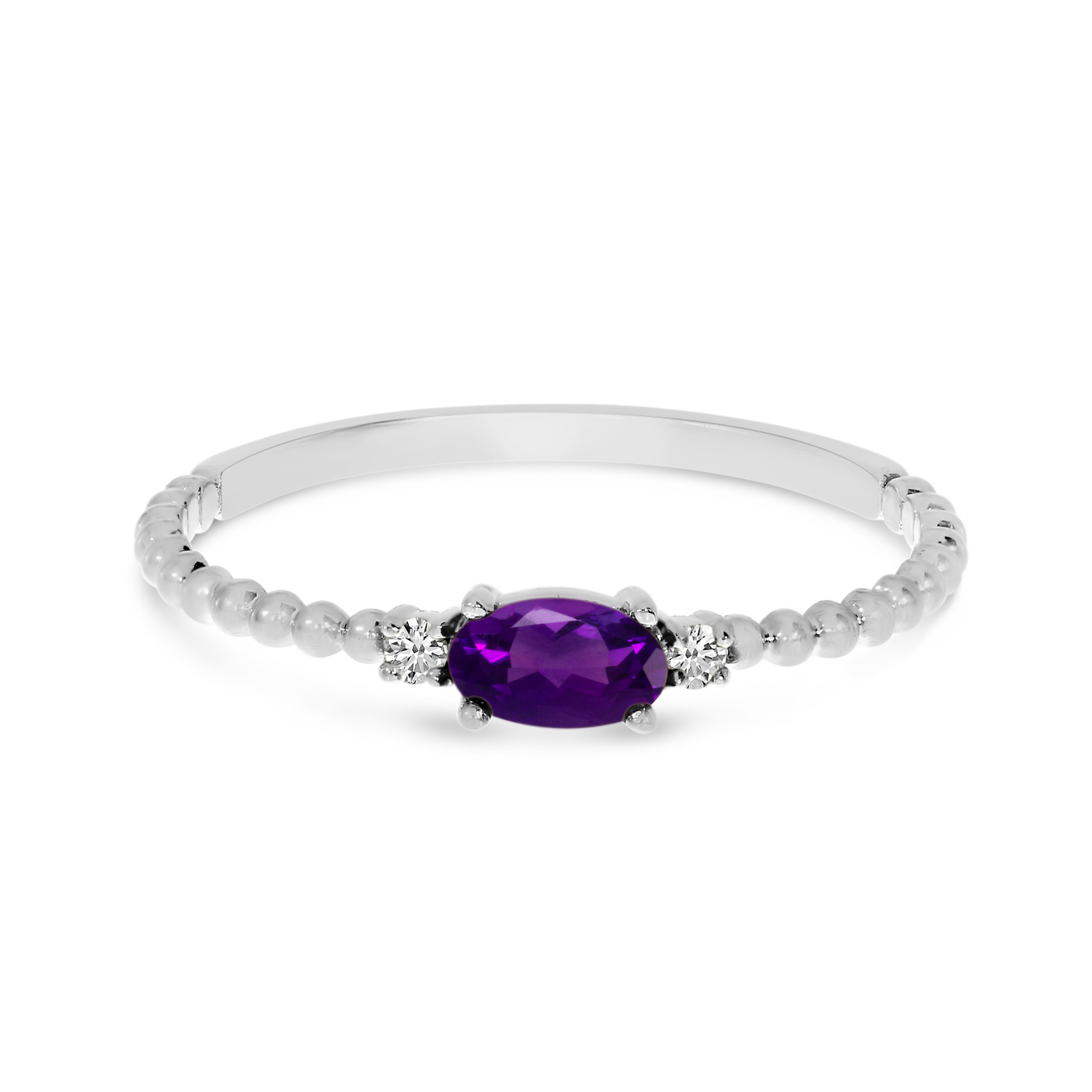 10K White Gold East To West Oval Amethyst Birthstone Ring