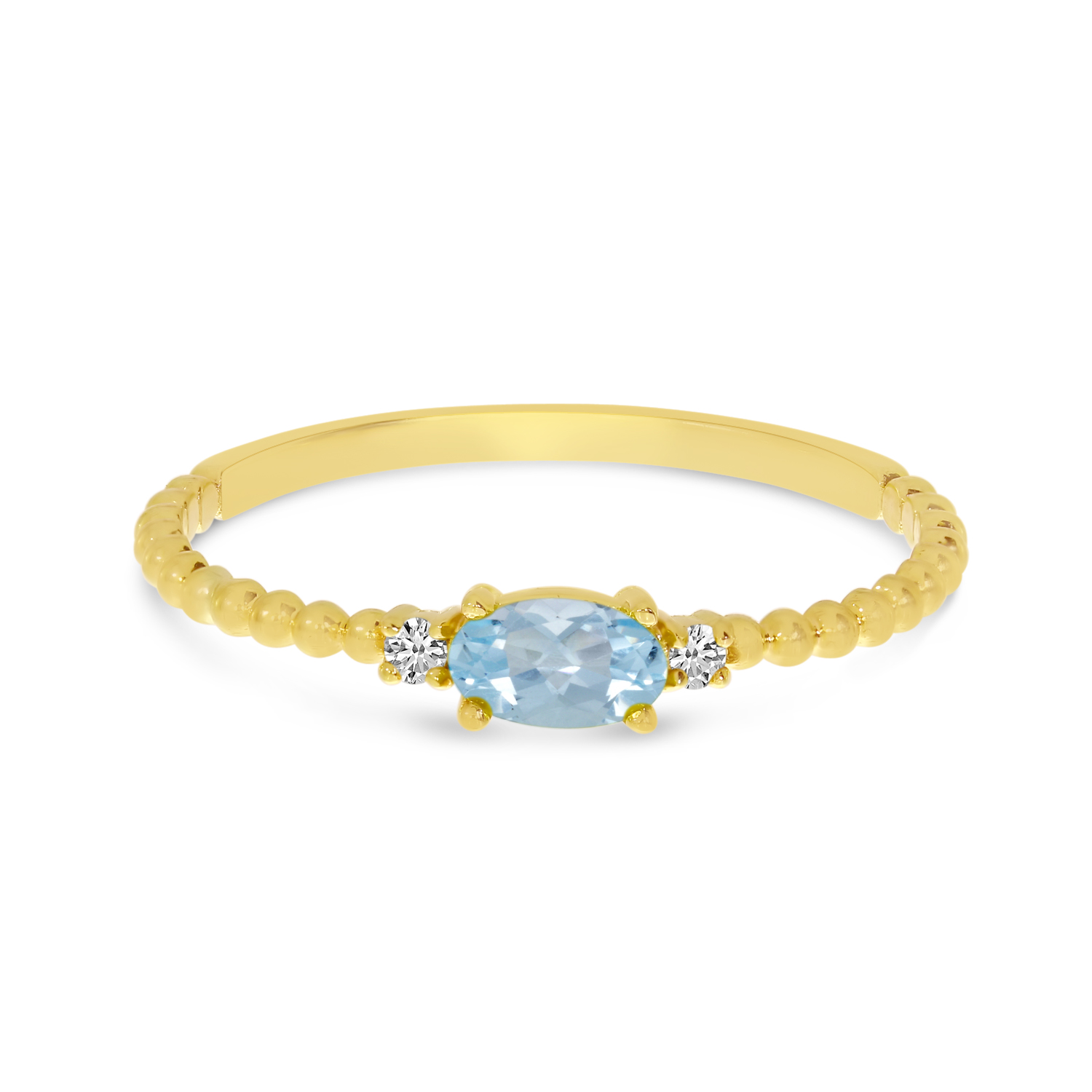 14K Yellow Gold East To West Oval Aquamarine Birthstone Ring