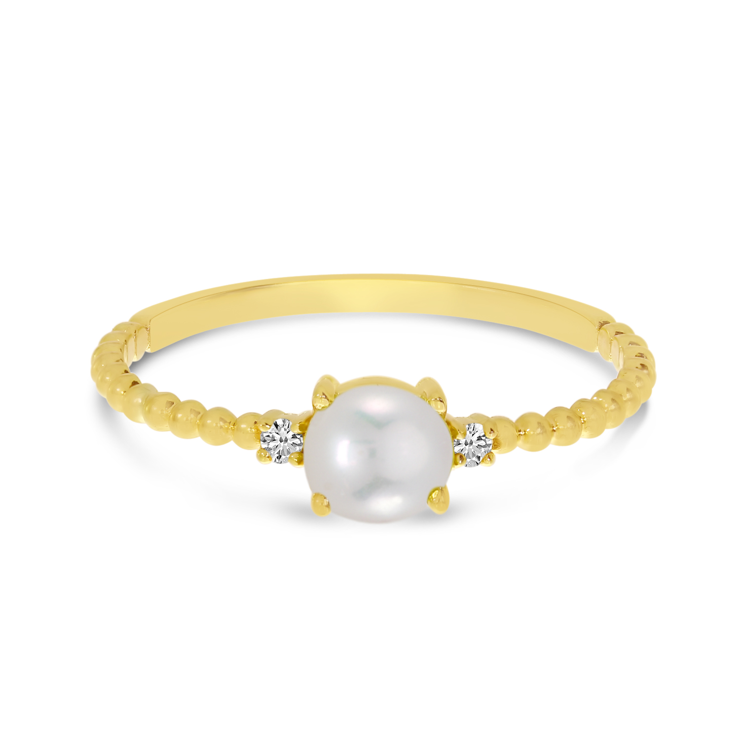 14K Yellow Gold East To West Oval Pearl Birthstone Ring