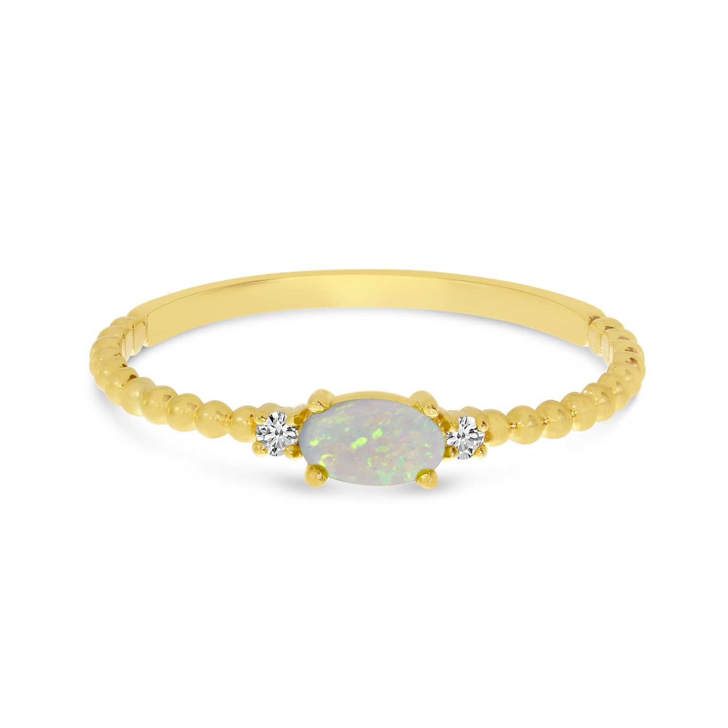 14K Yellow Gold East To West Oval Opal Birthstone Ring