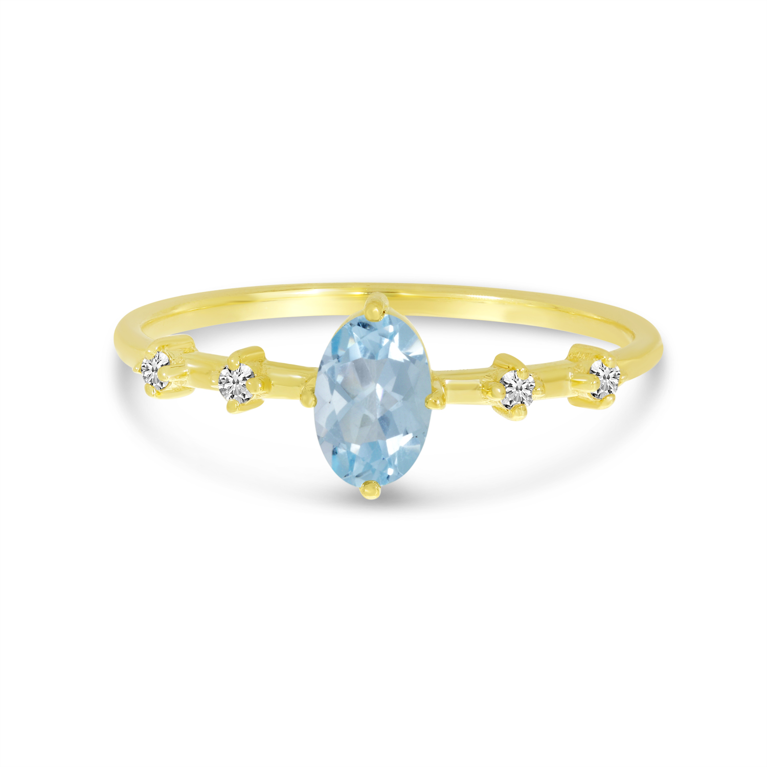 10K Yellow Gold Oval Aquamarine Birthstone Ring