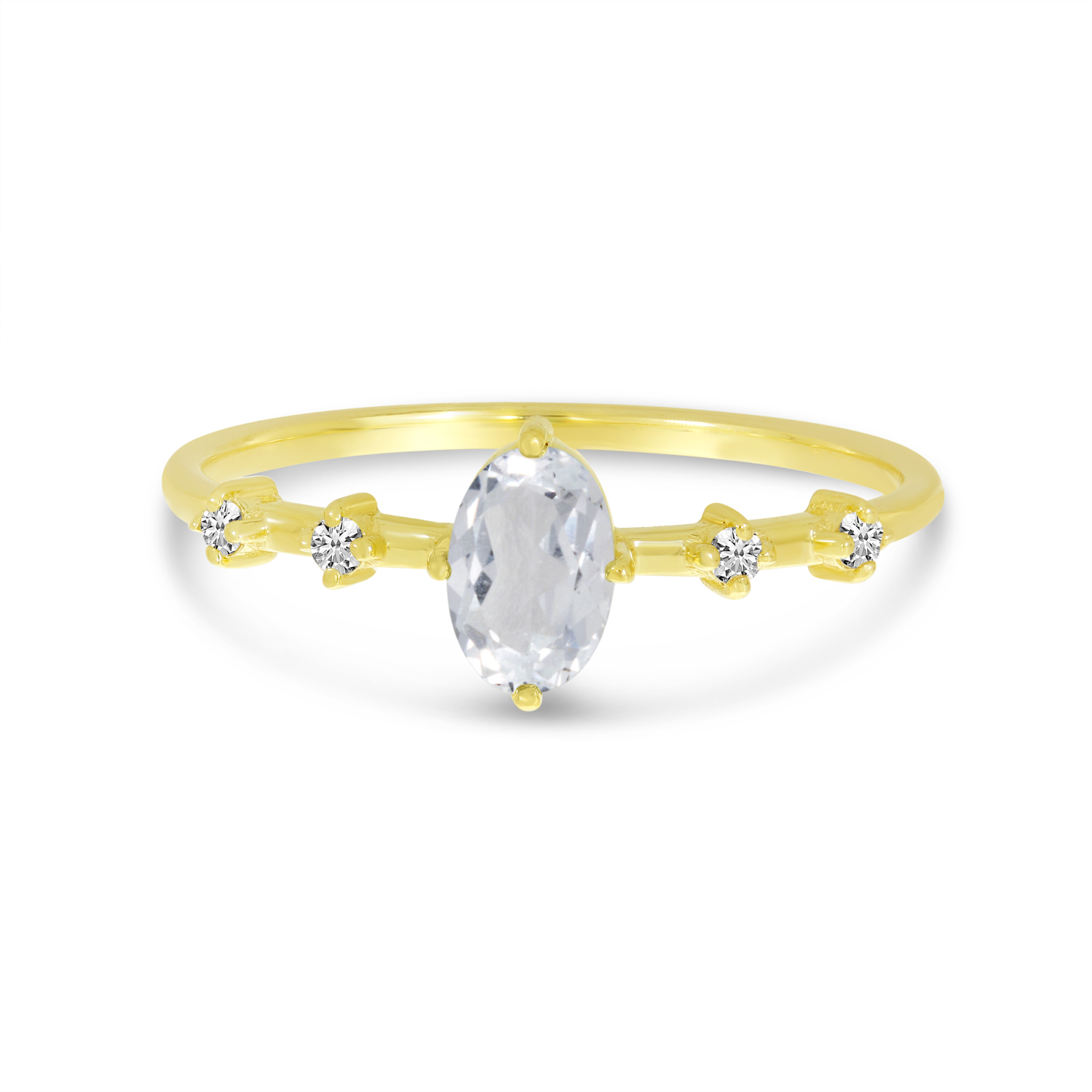 10K Yellow Gold Oval White Topaz Birthstone Ring