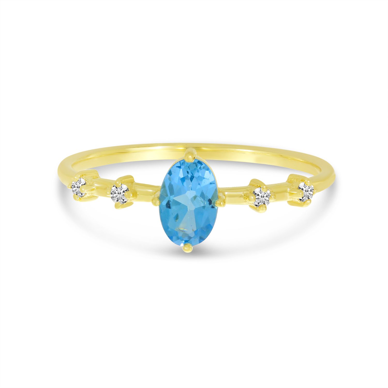 10K Yellow Gold Oval Blue Topaz Birthstone Ring