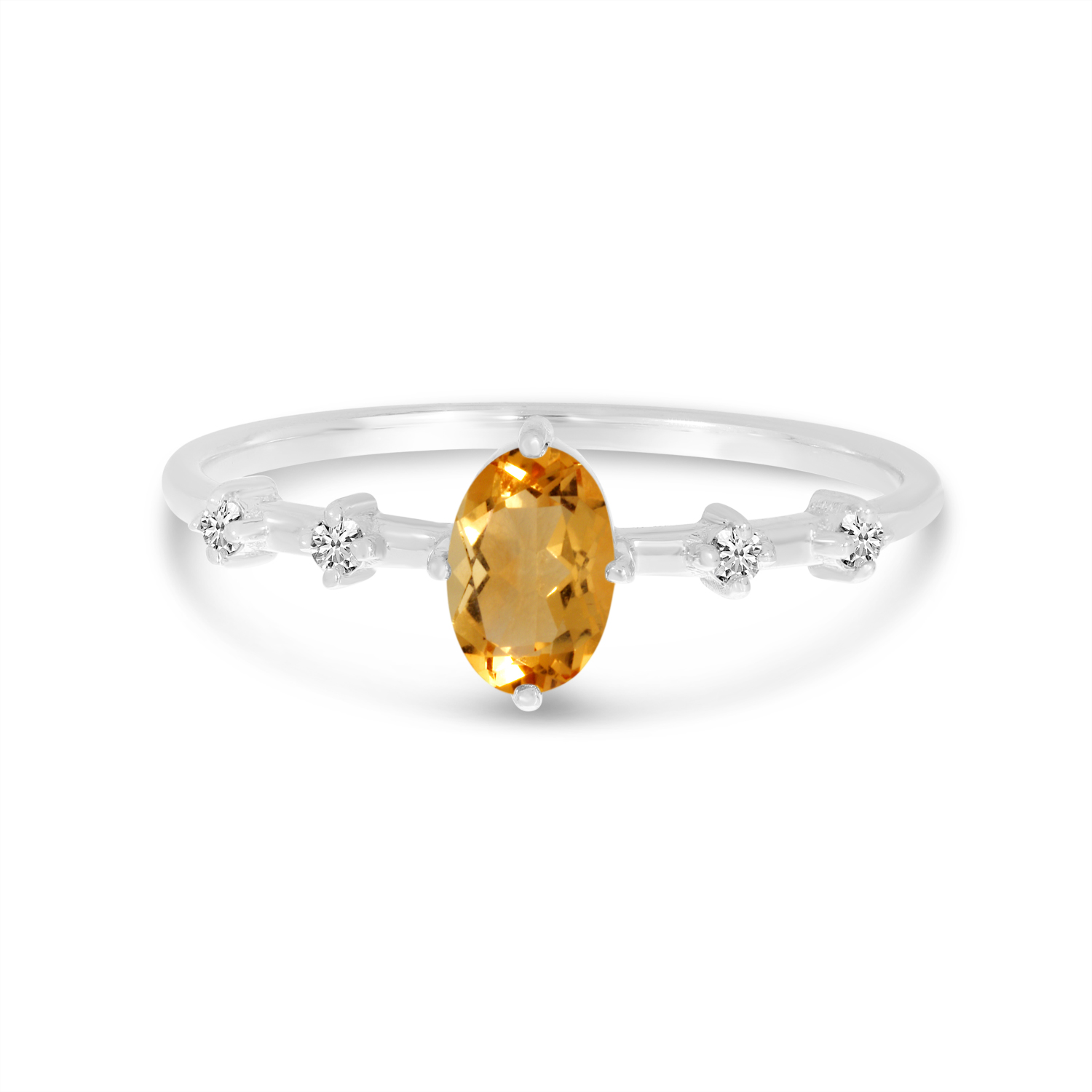 10K White Gold Oval Citrine Birthstone Ring