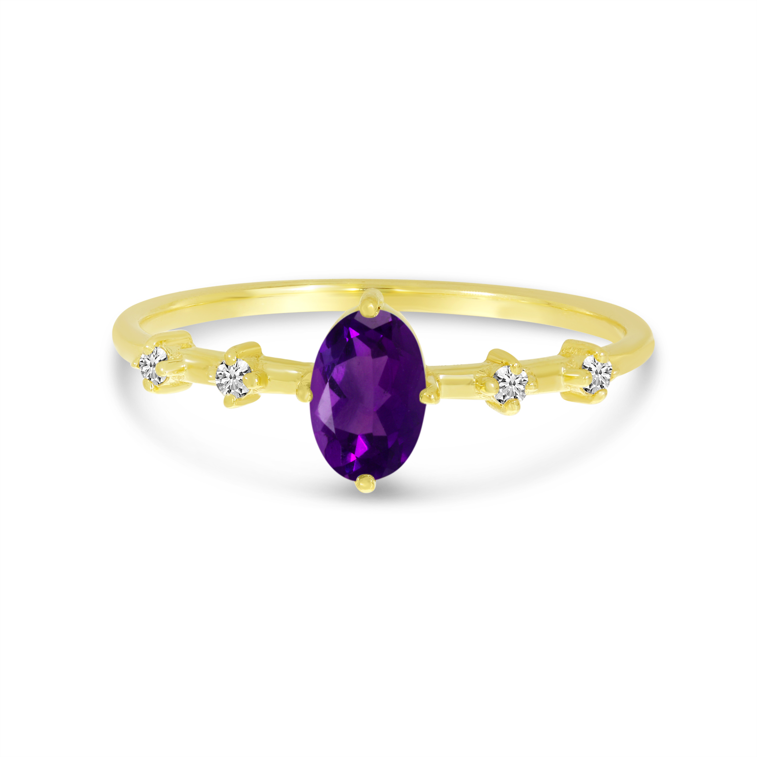 14K Yellow Gold Oval Amethyst Birthstone Ring