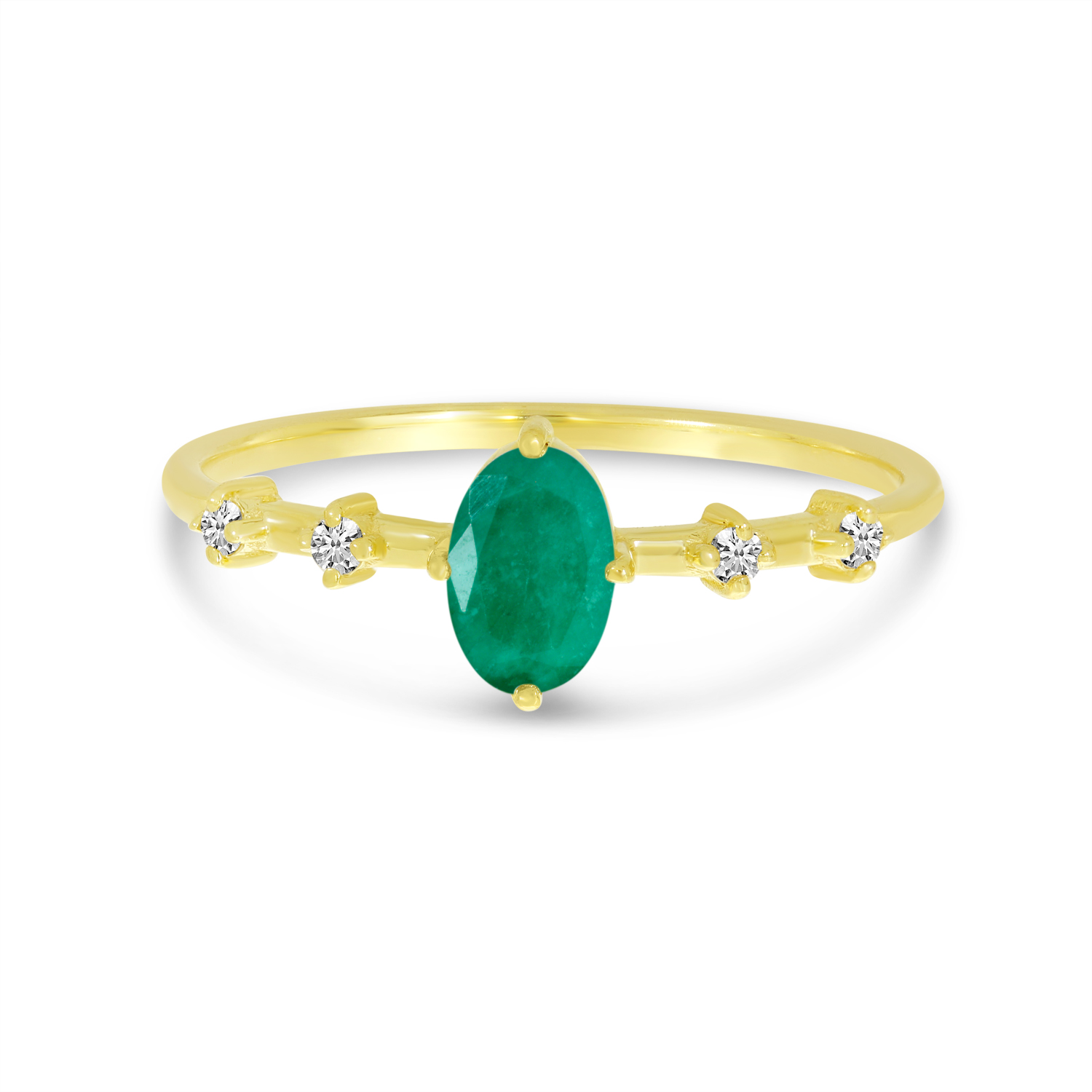14K Yellow Gold Oval Emerald Birthstone Ring