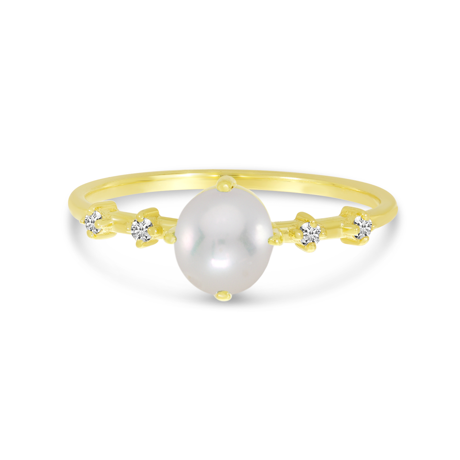 14K Yellow Gold Oval Pearl Birthstone Ring