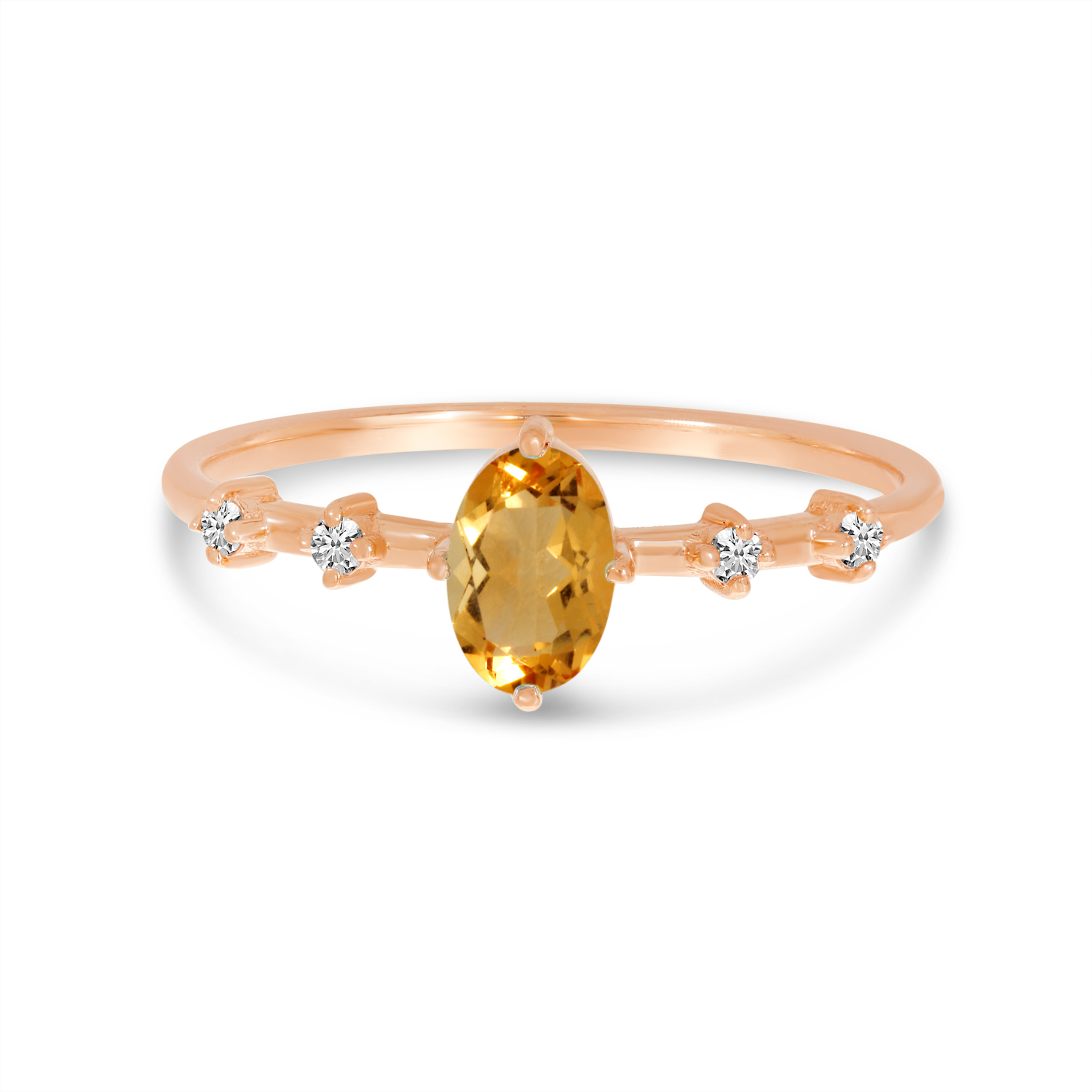 14K Rose Gold Oval Citrine Birthstone Ring