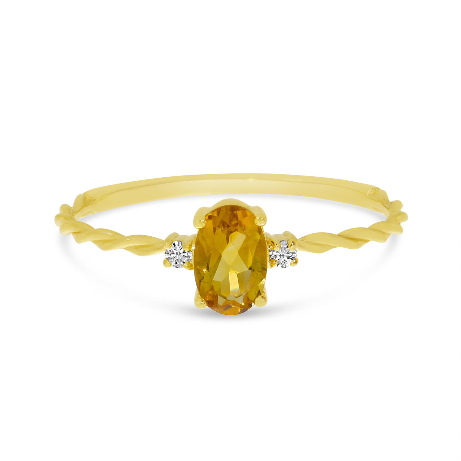 10K Yellow Gold Oval Citrine Birthstone Twisted Ring