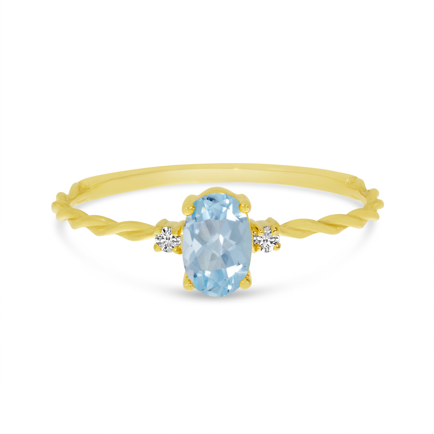 14K Yellow Gold Oval Aquamarine Birthstone Twisted Band Ring