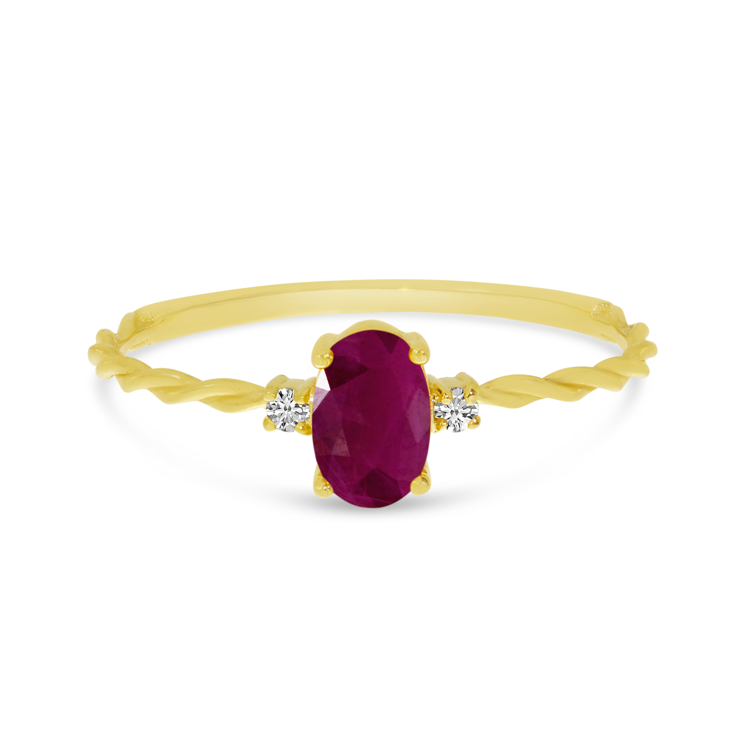14K Yellow Gold Oval Ruby Birthstone Twisted Band Ring