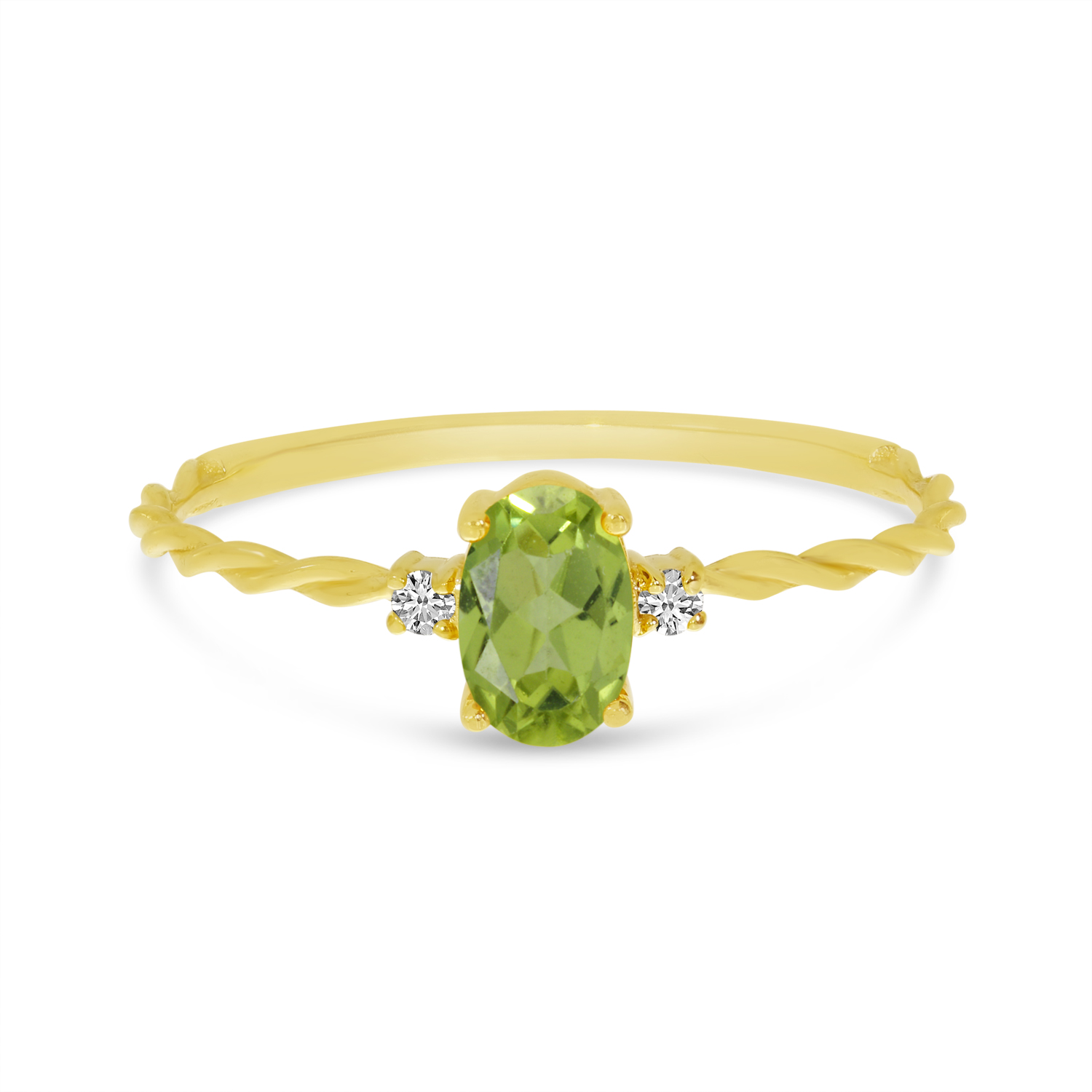 14K Yellow Gold Oval Peridot Birthstone Twisted Band Ring