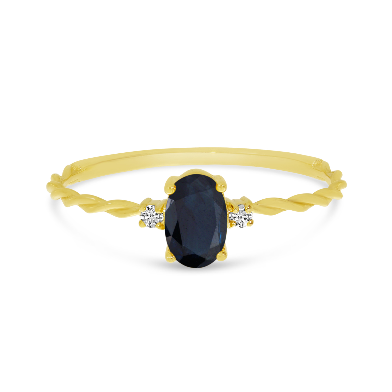14K Yellow Gold Oval Sapphire Birthstone Twisted Band Ring