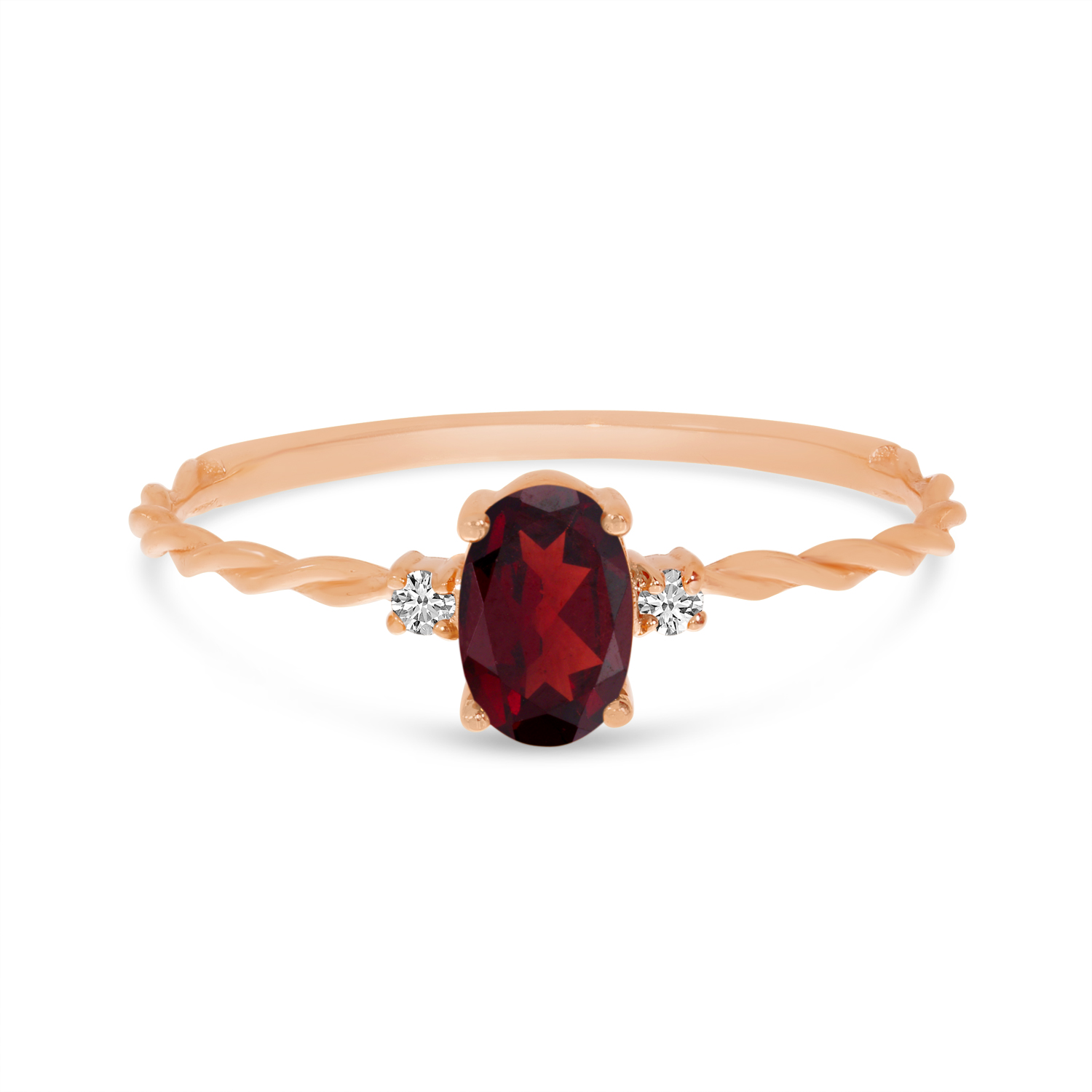 14K Rose Gold Oval Garnet Birthstone Twisted Band Ring