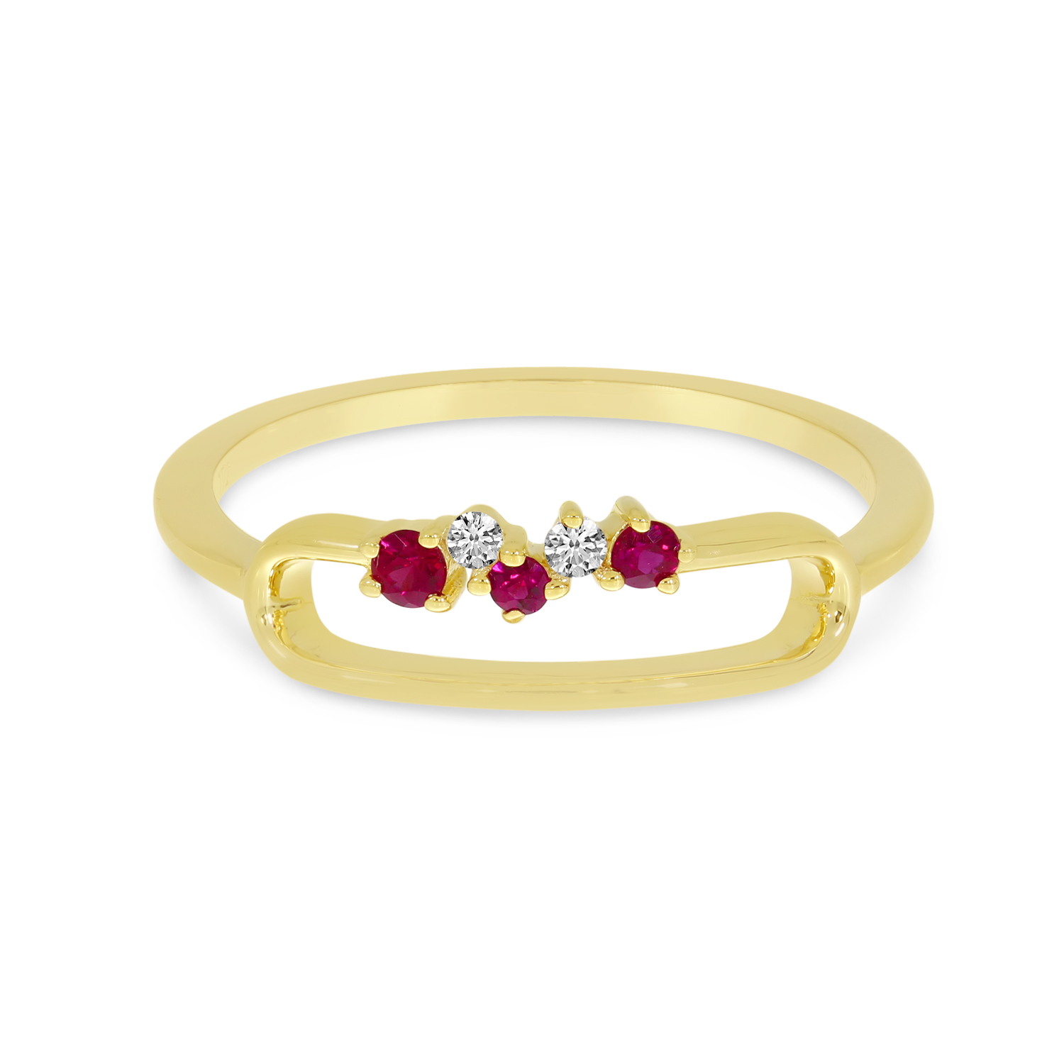 14K Yellow Gold Ruby Precious Paperclip Ring