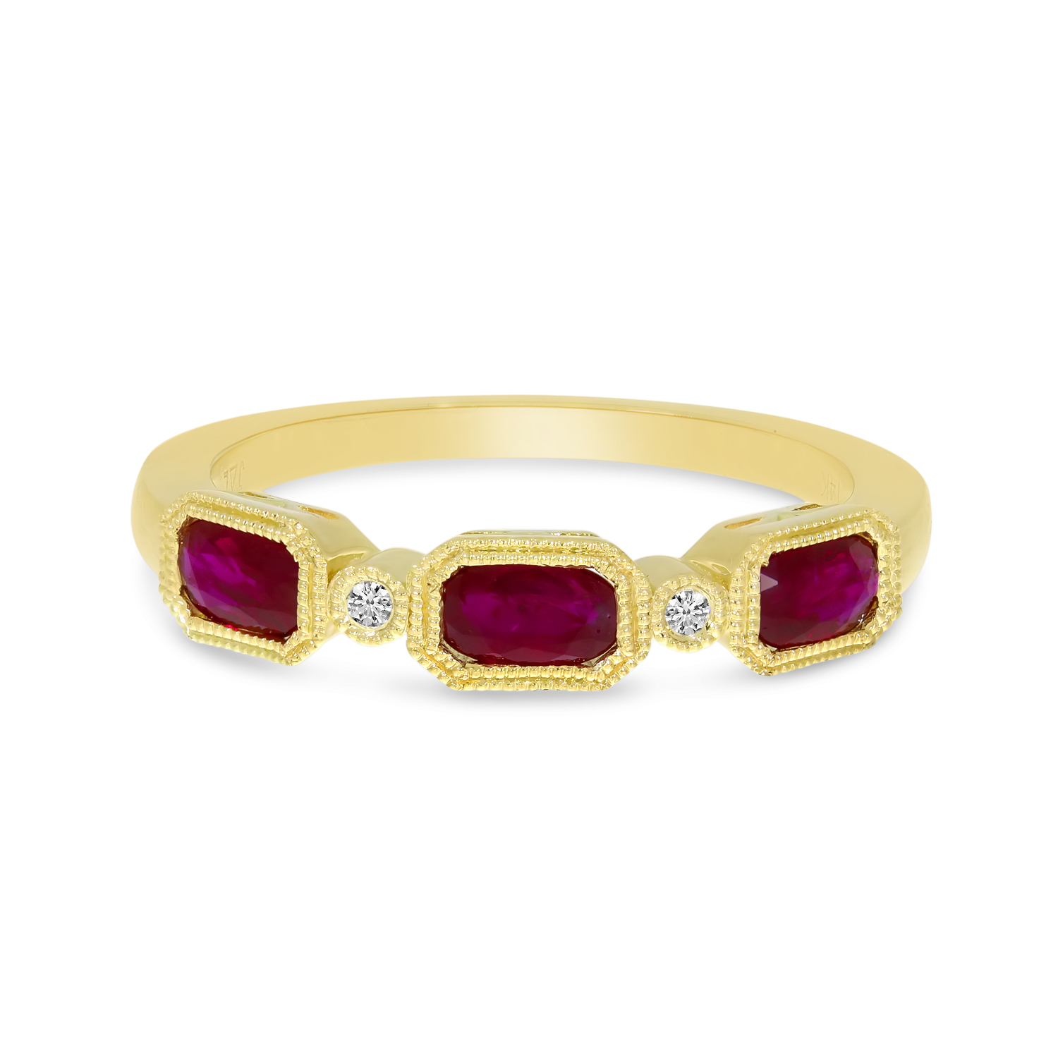 14K Yellow Gold Triple Ruby Oval Ring