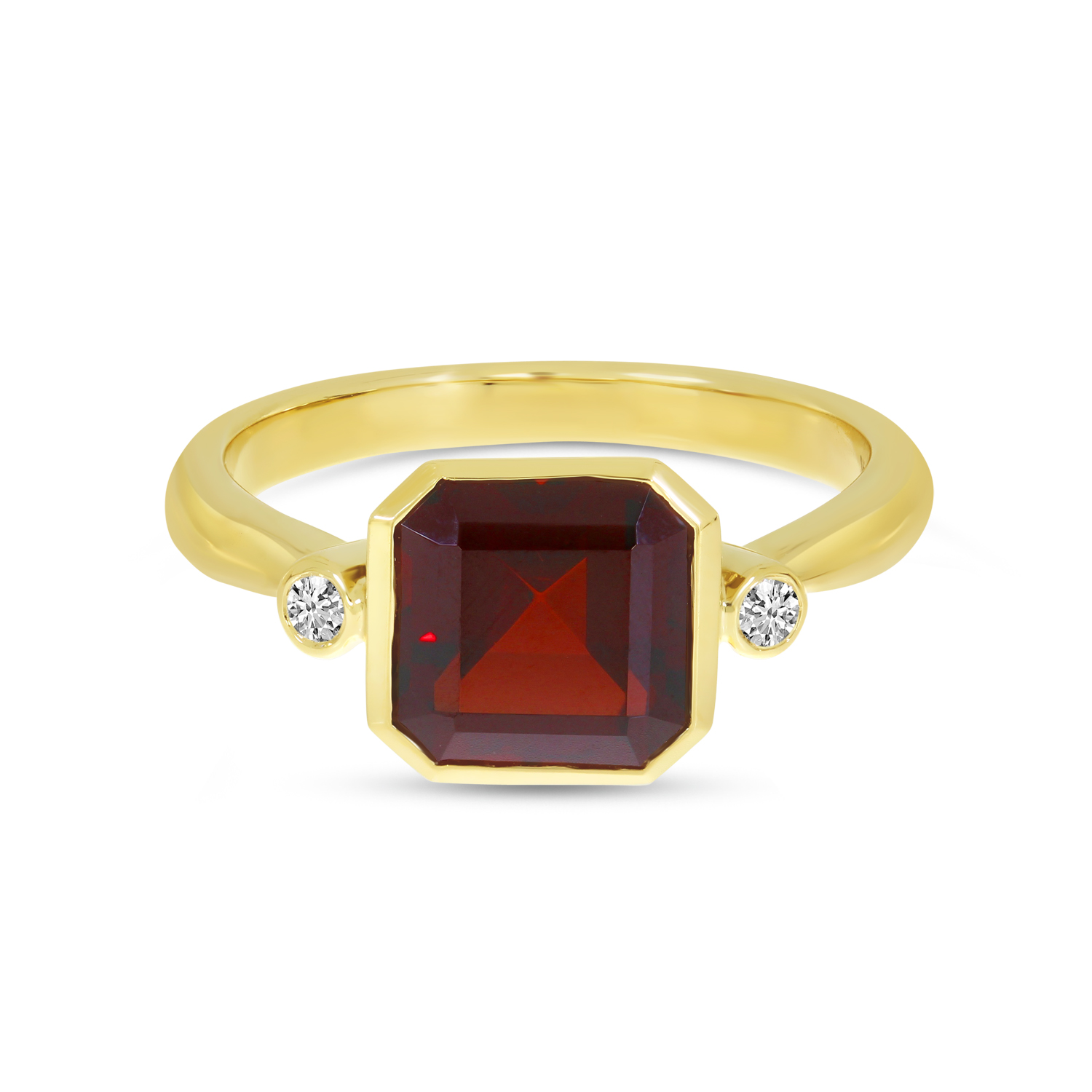14K Yellow Gold Garnet Semi Square Gold Halo Ring