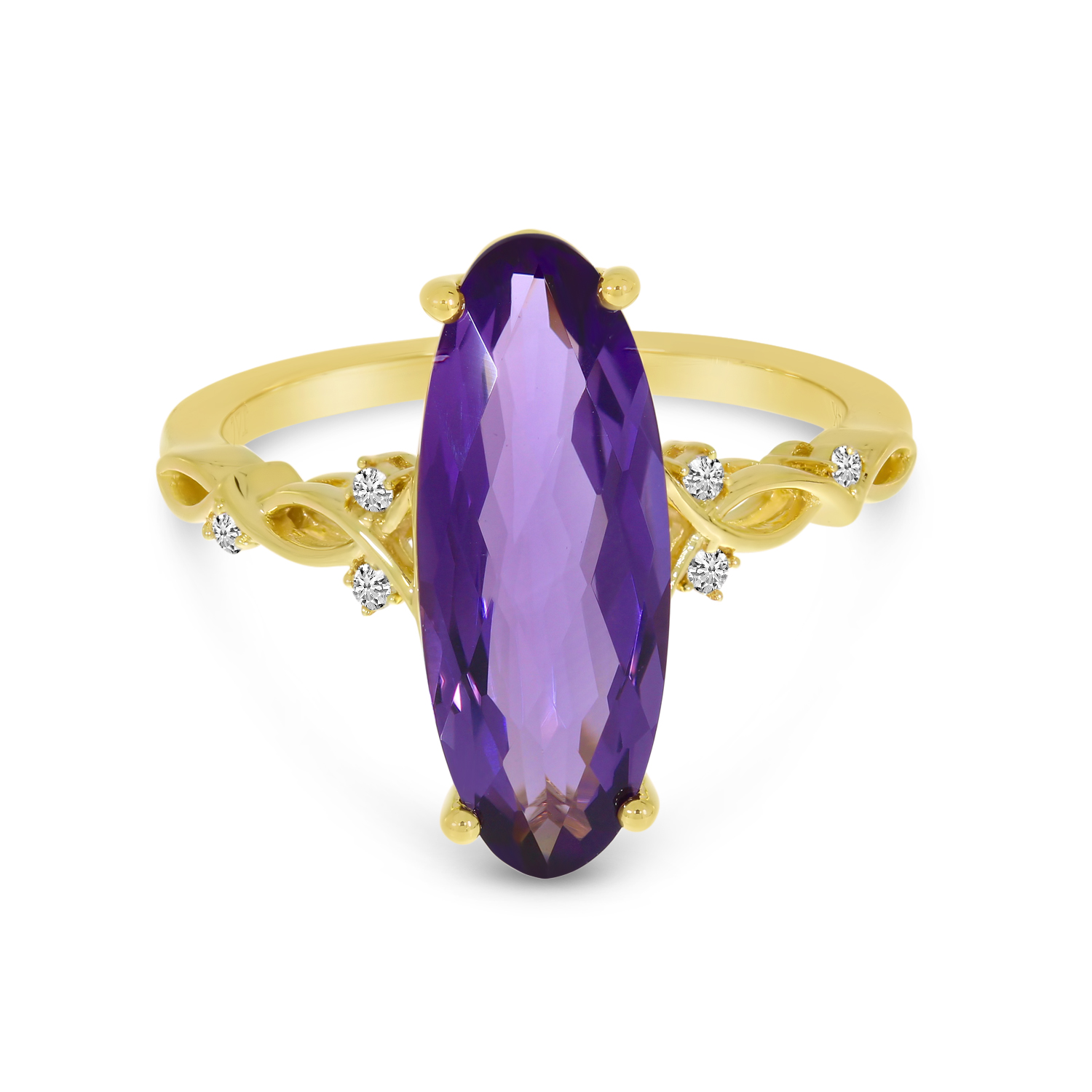 14K Yellow Gold Amethyst North 2 South Elongated Oval Ring