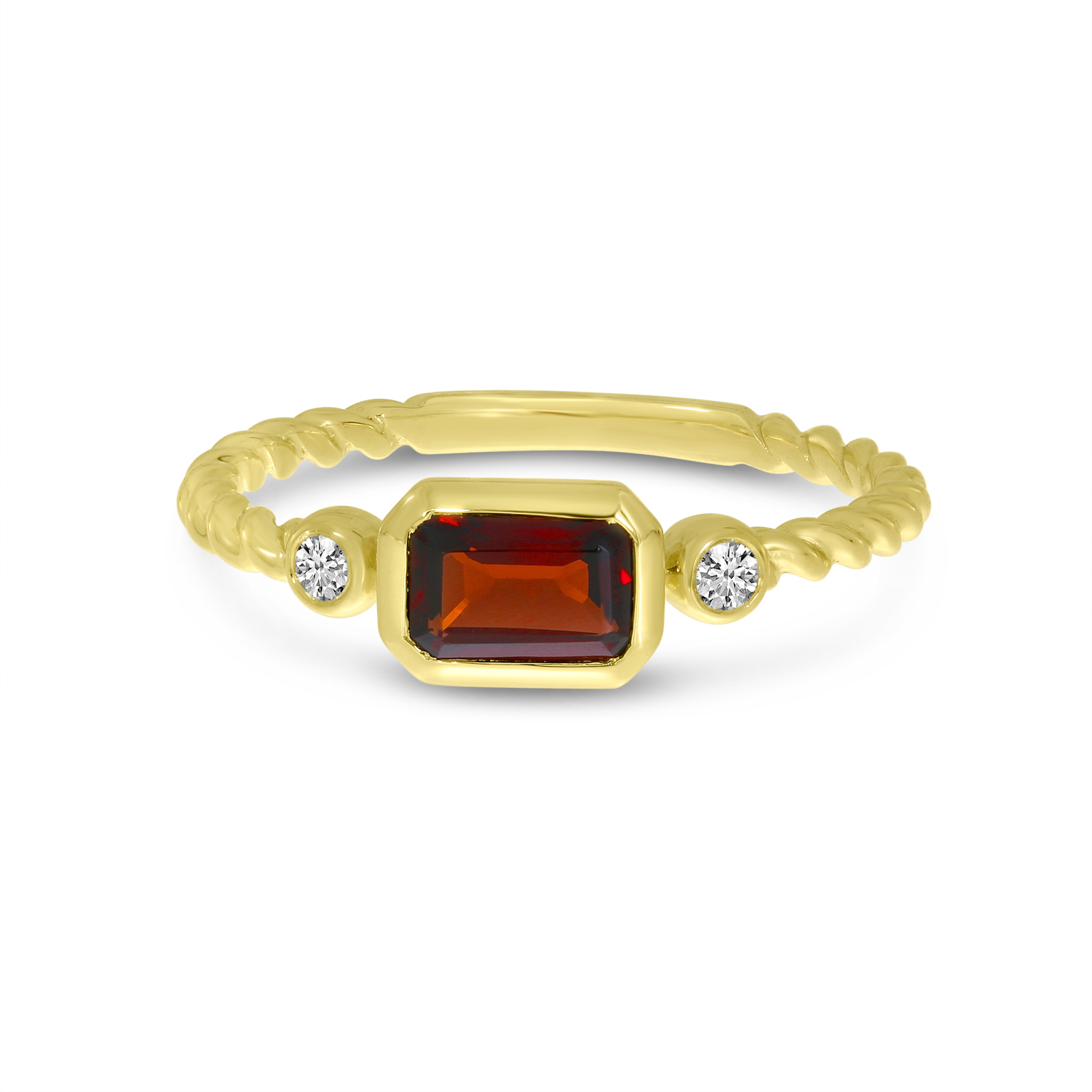 14K Yellow Gold Garnet Semi Octagon Twist Band Ring