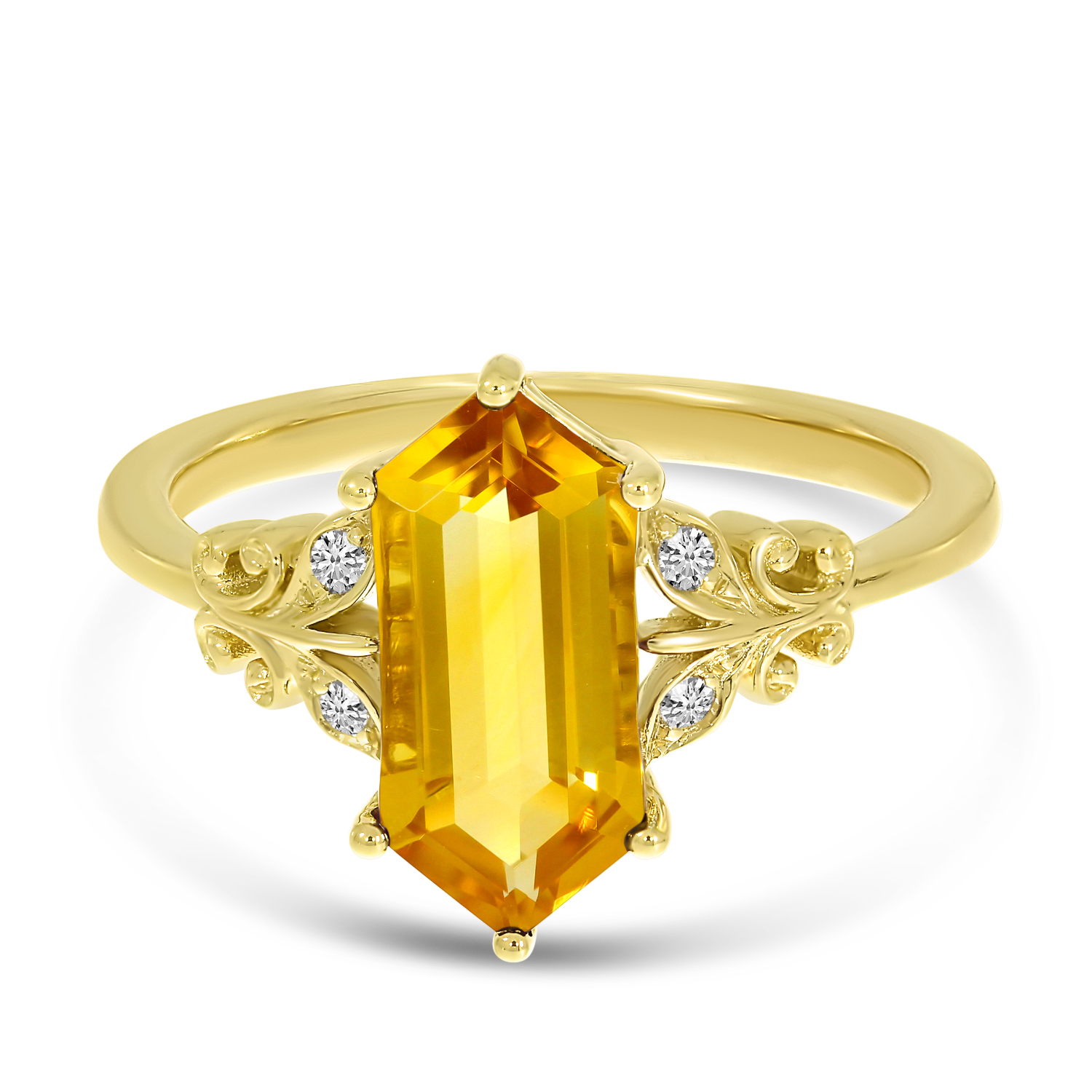 14K Yellow Gold North 2 South Citrine Hexagon Ring