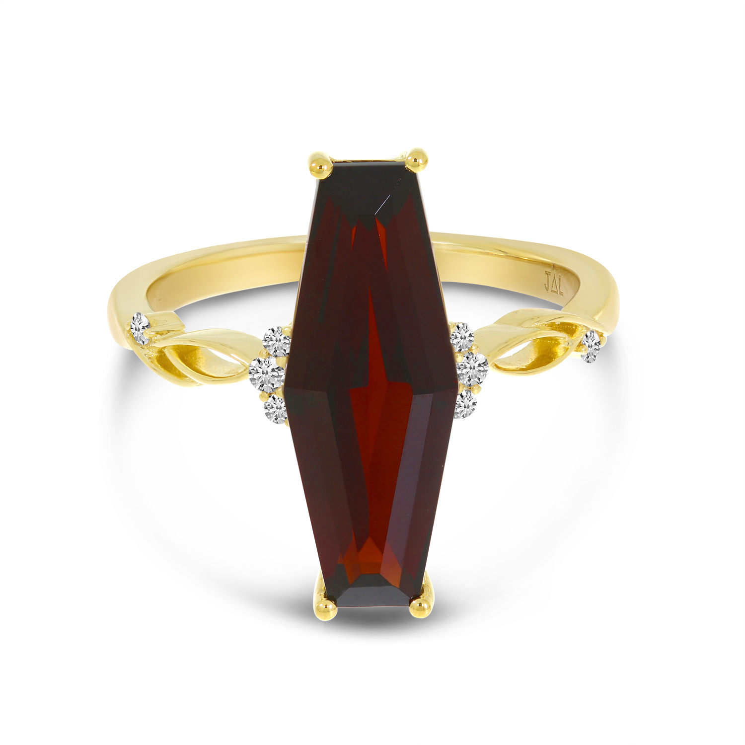 14K Yellow Gold Garnet Elongated Hexagon & Diamond Ring