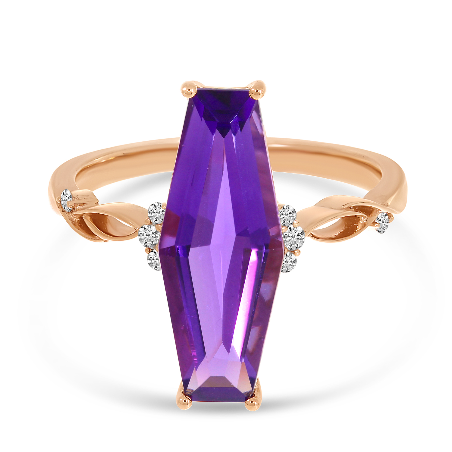 14K Rose Gold Amethyst Elongated Hexagon & Diamond Ring