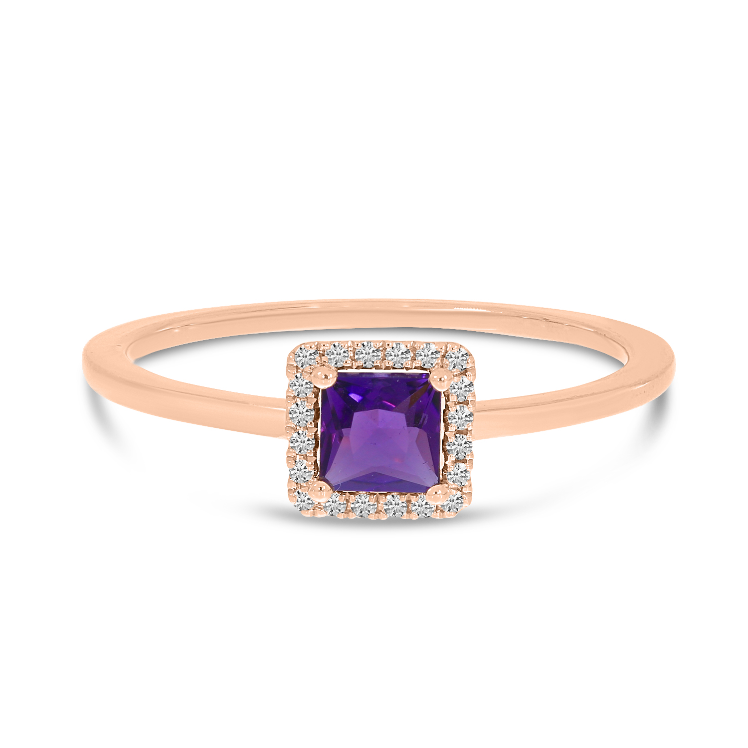 14K Rose Gold Princess-Cut Amethyst & Diamond Halo Ring