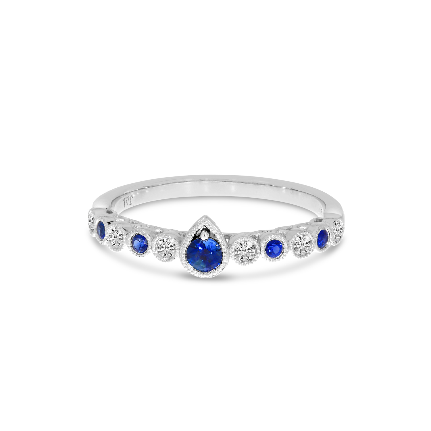 14K White Gold Diamond Sapphire Bezel Ring