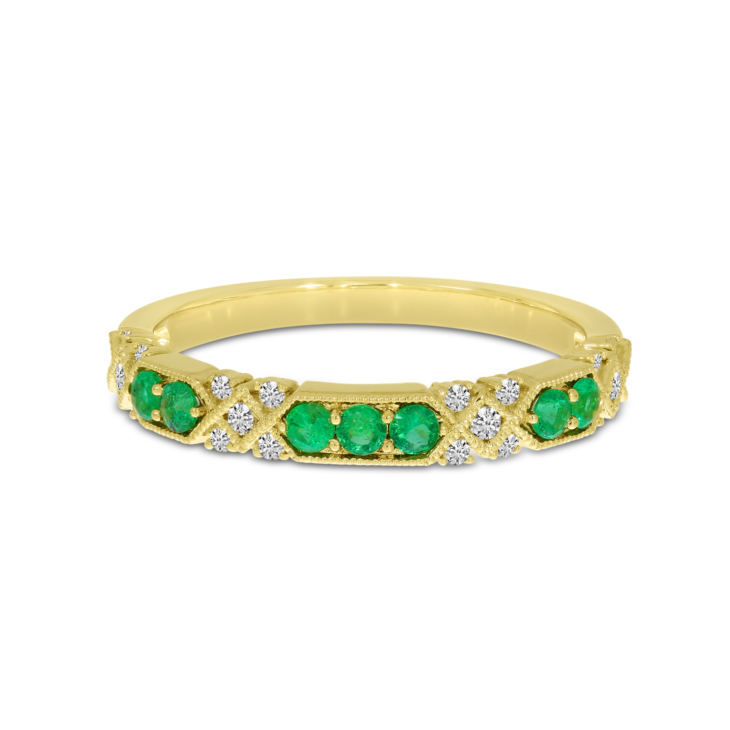 14K Yellow Gold Diamond & Emerald Band 