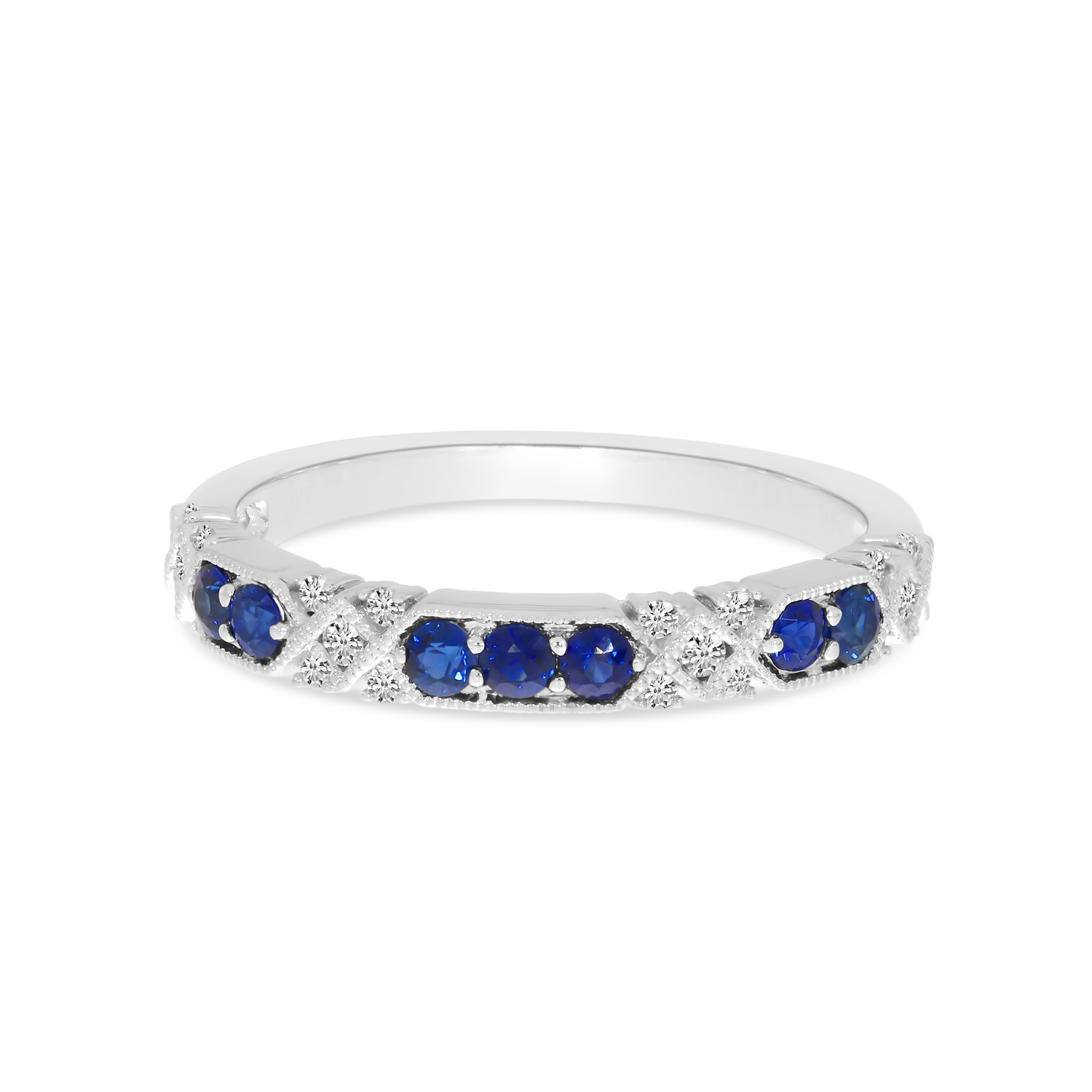 14K White Gold Diamond & Sapphire Band