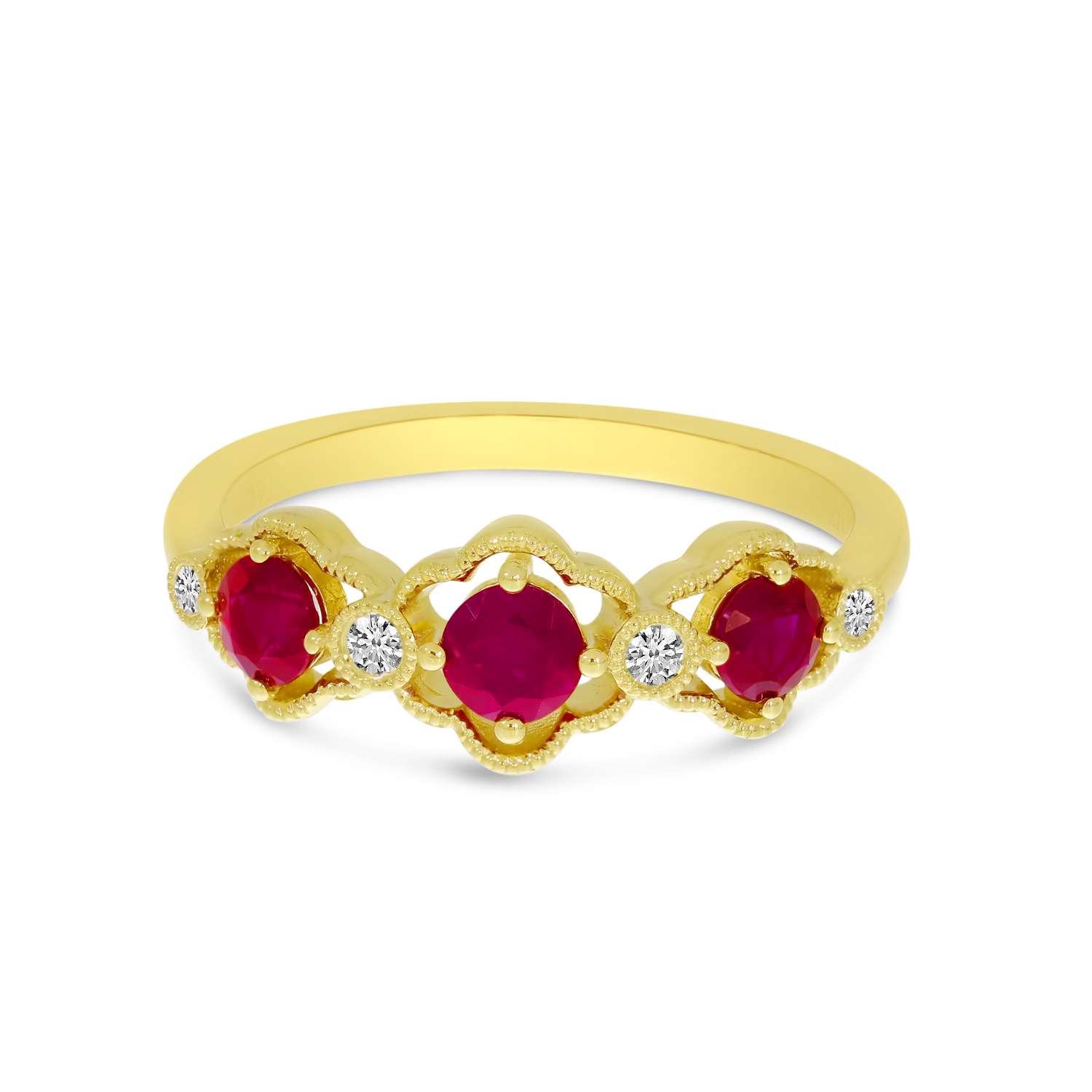 14K Yellow Gold Triple Ruby Diamond Band