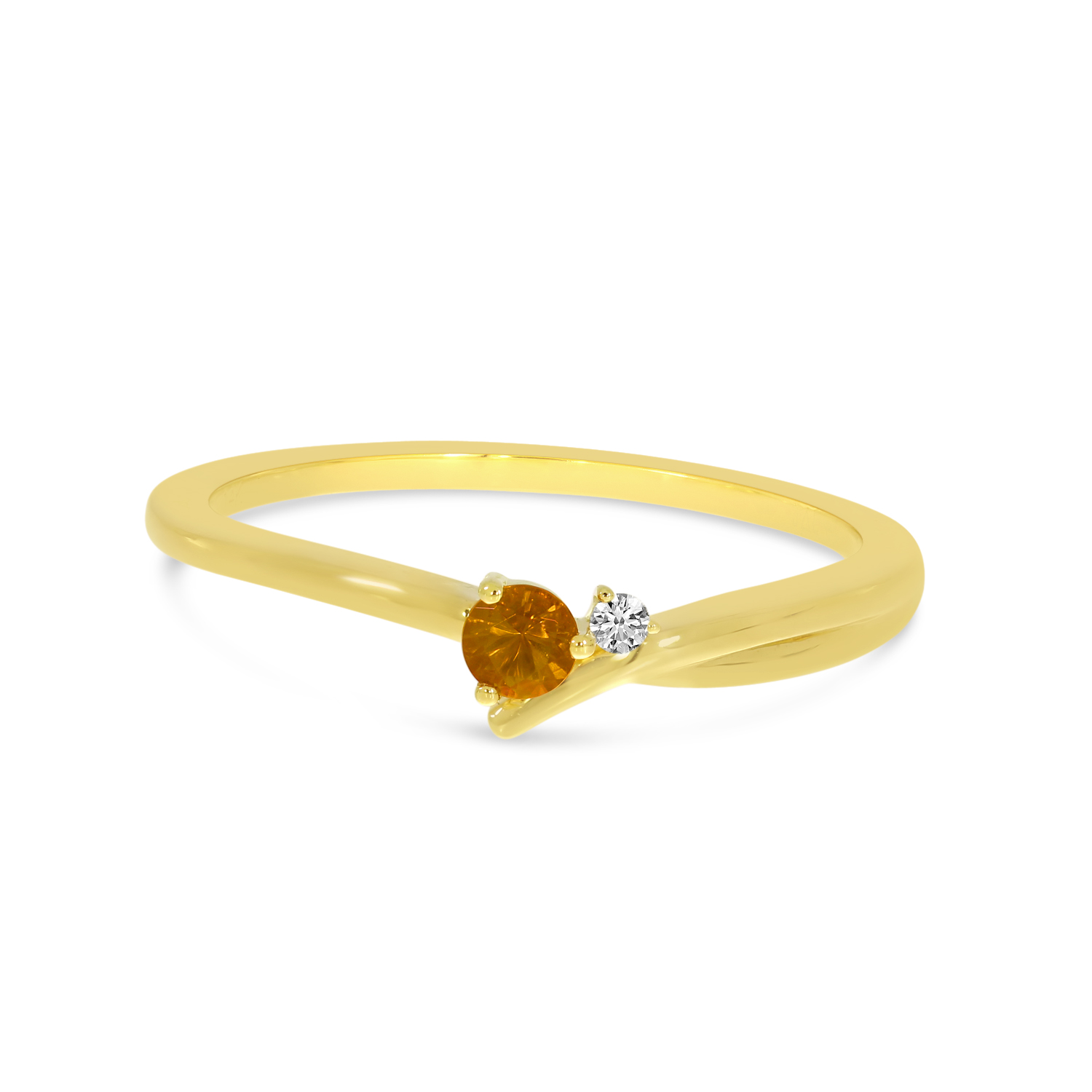 14K Yellow Gold Citrine & Diamond Twist Band Ring