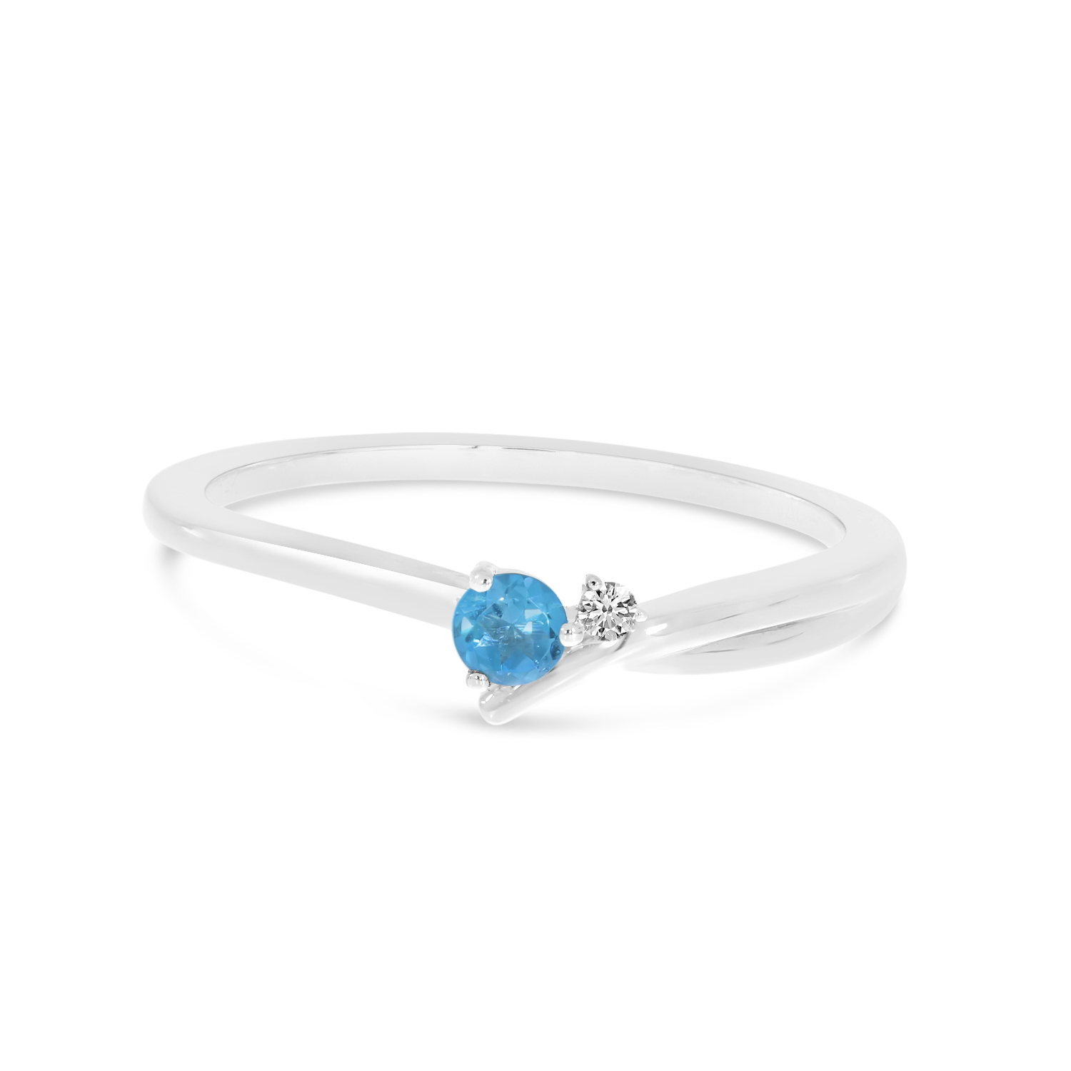 14K White Gold Blue Topaz & Diamond Twist Band Ring