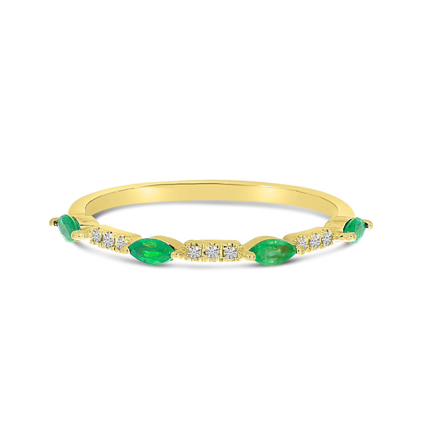 14K Yellow Gold Marquis Emerald & Diamond Stackable Ring