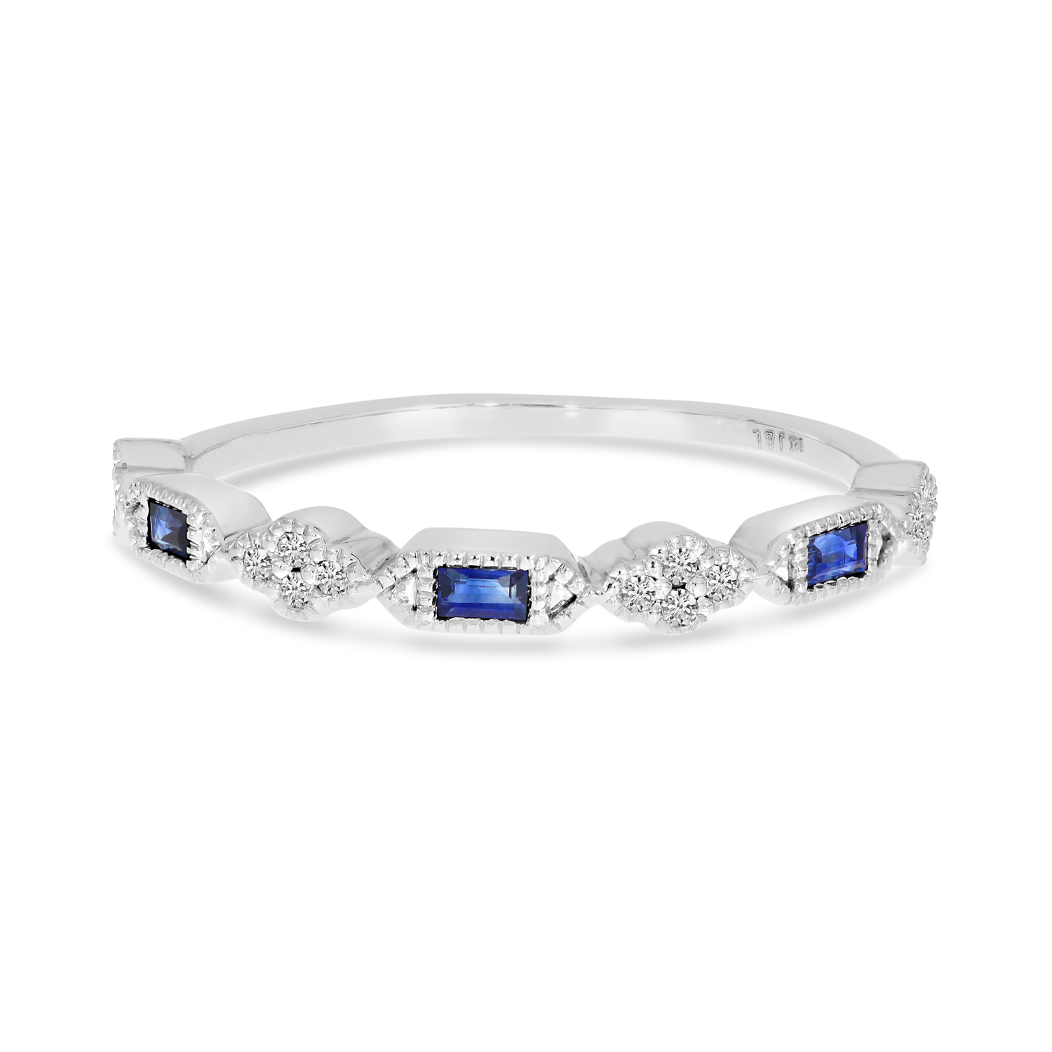 14K White Gold Emerald-Cut Sapphire & Diamond Stackable Ring