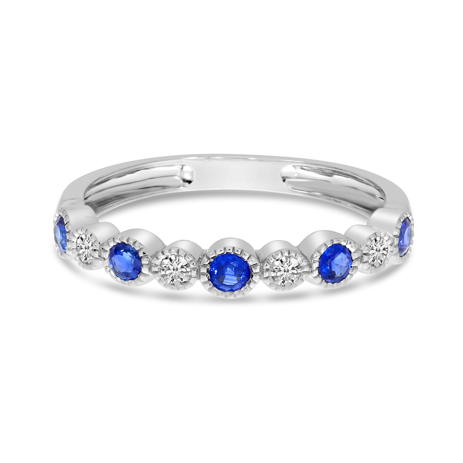 14K White Gold Round Sapphire & Diamond Stackable Ring