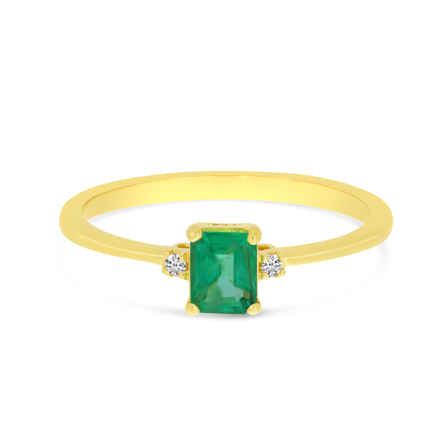 14K Yellow Gold Emerald-Cut Emerald & Diamond Ring