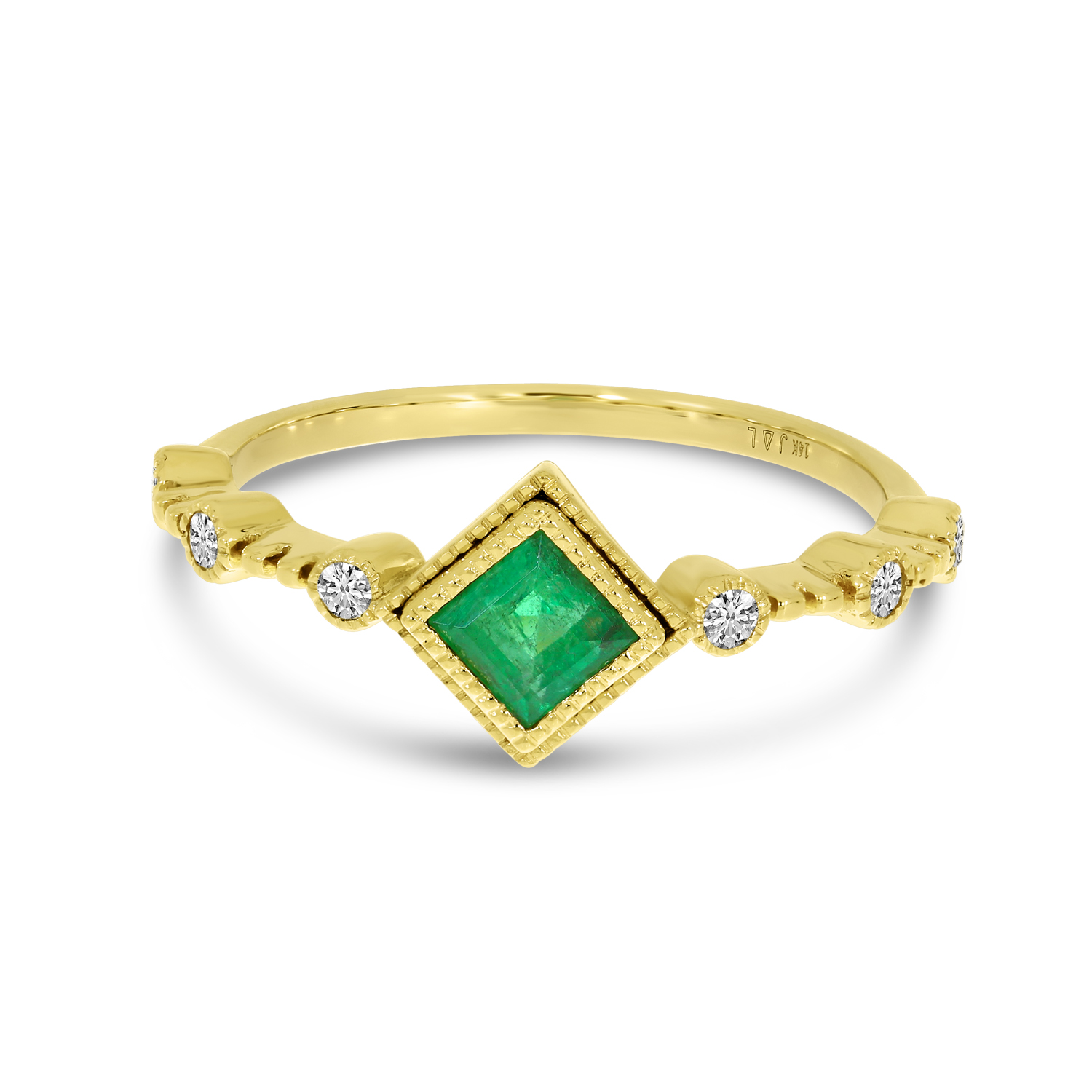 14K Yellow Gold Princess-Cut Emerald & Diamond Ring