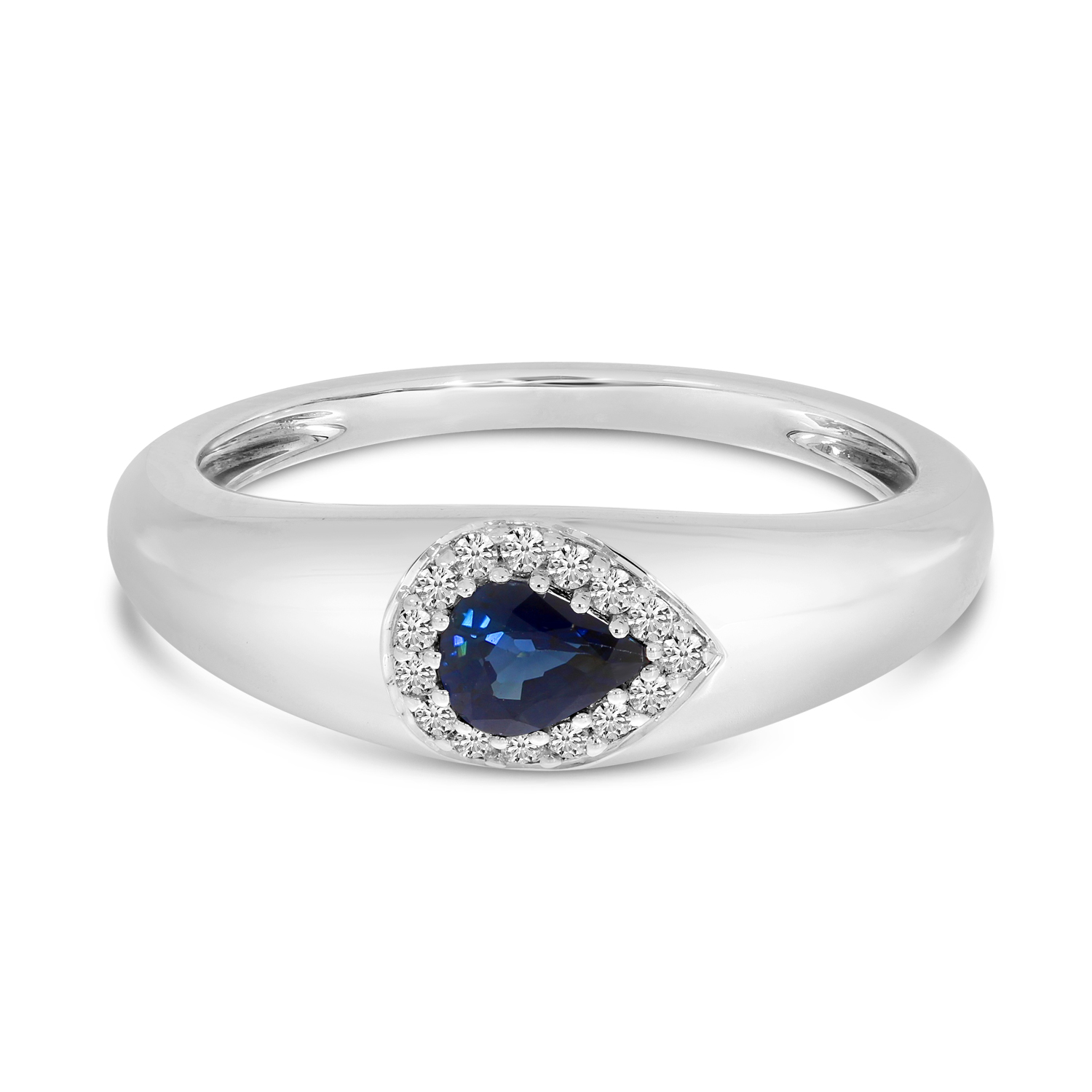 14K White Gold Pear Sapphire & Diamond Wide Band 