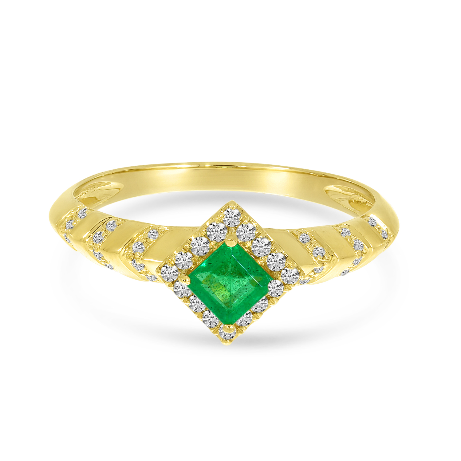 14K Yellow Gold Princess-Cut Emerald & Diamond Stripe Ring