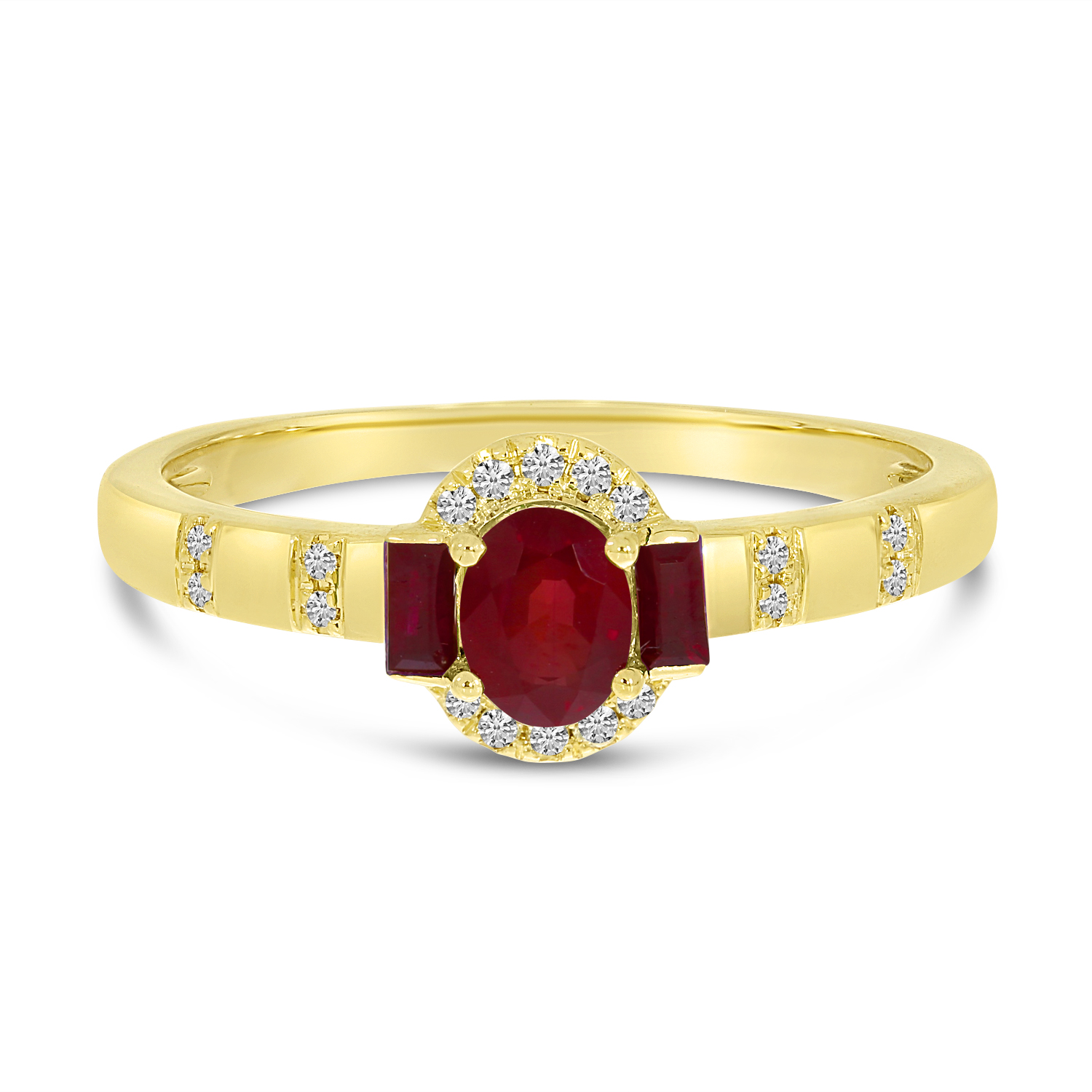 14K Yellow Gold Fancy-Cut Ruby & Diamond Stripe Ring 