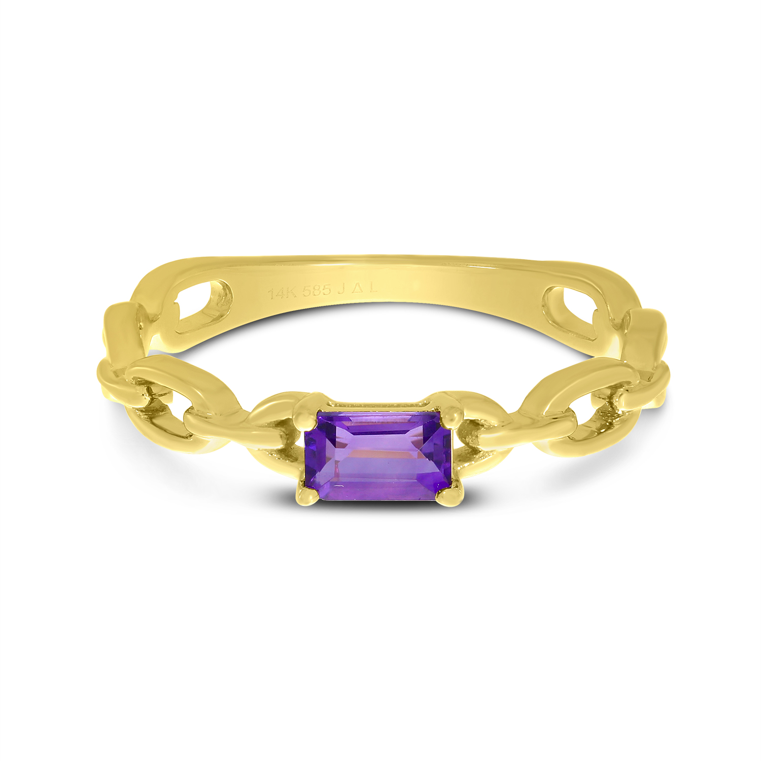 14K Yellow Gold Emerald-Cut Amethyst Link Band Ring